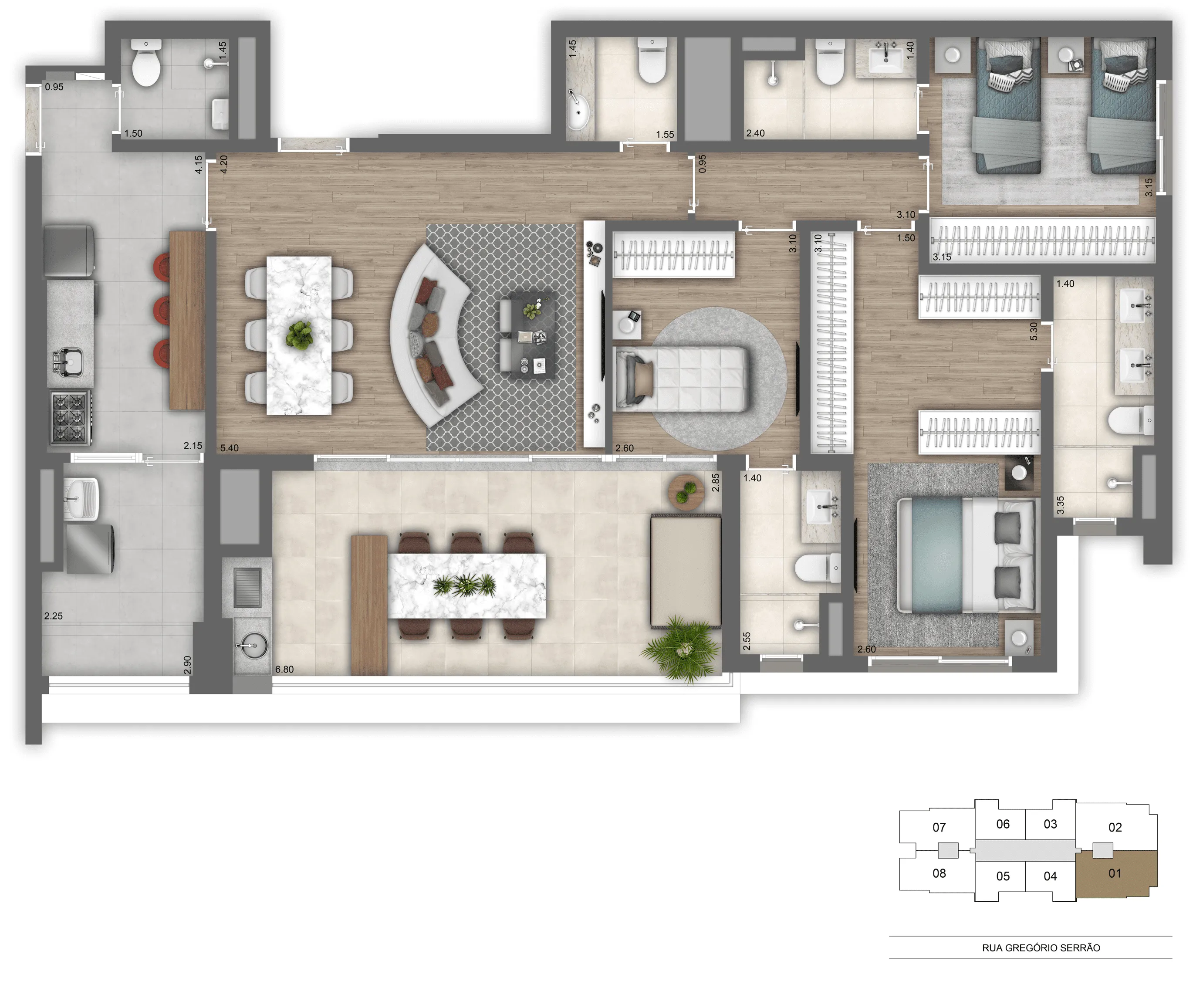 Planta-tipo 131 m² |3 suítes