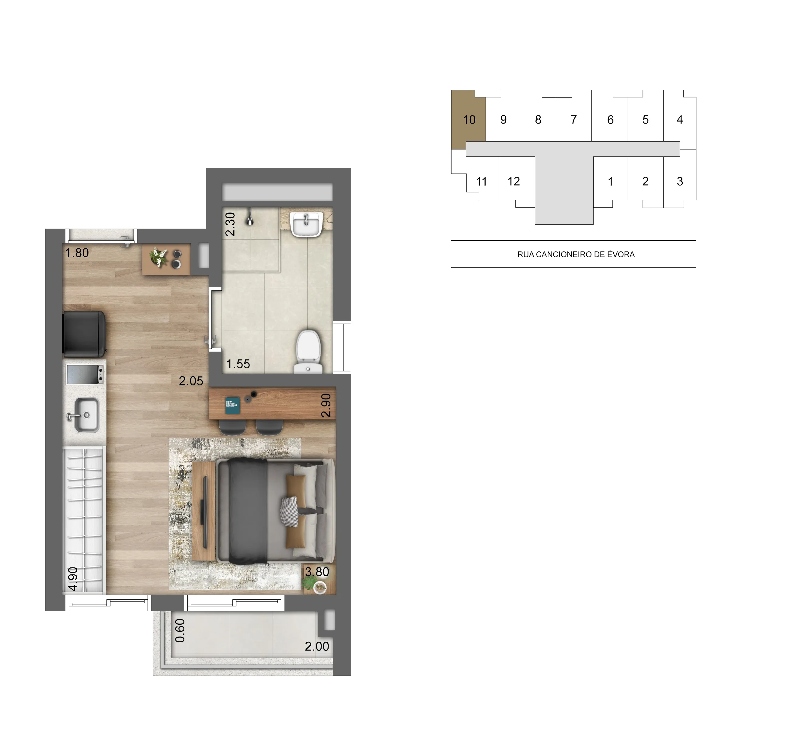 Planta-tipo 25 m² | Studio