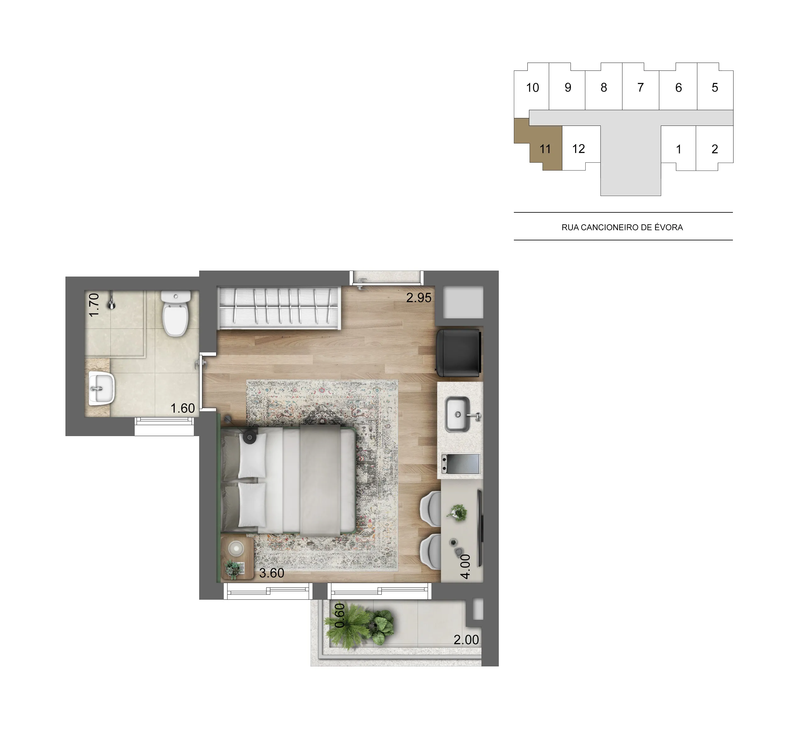 Planta-tipo 23 m² | Studio