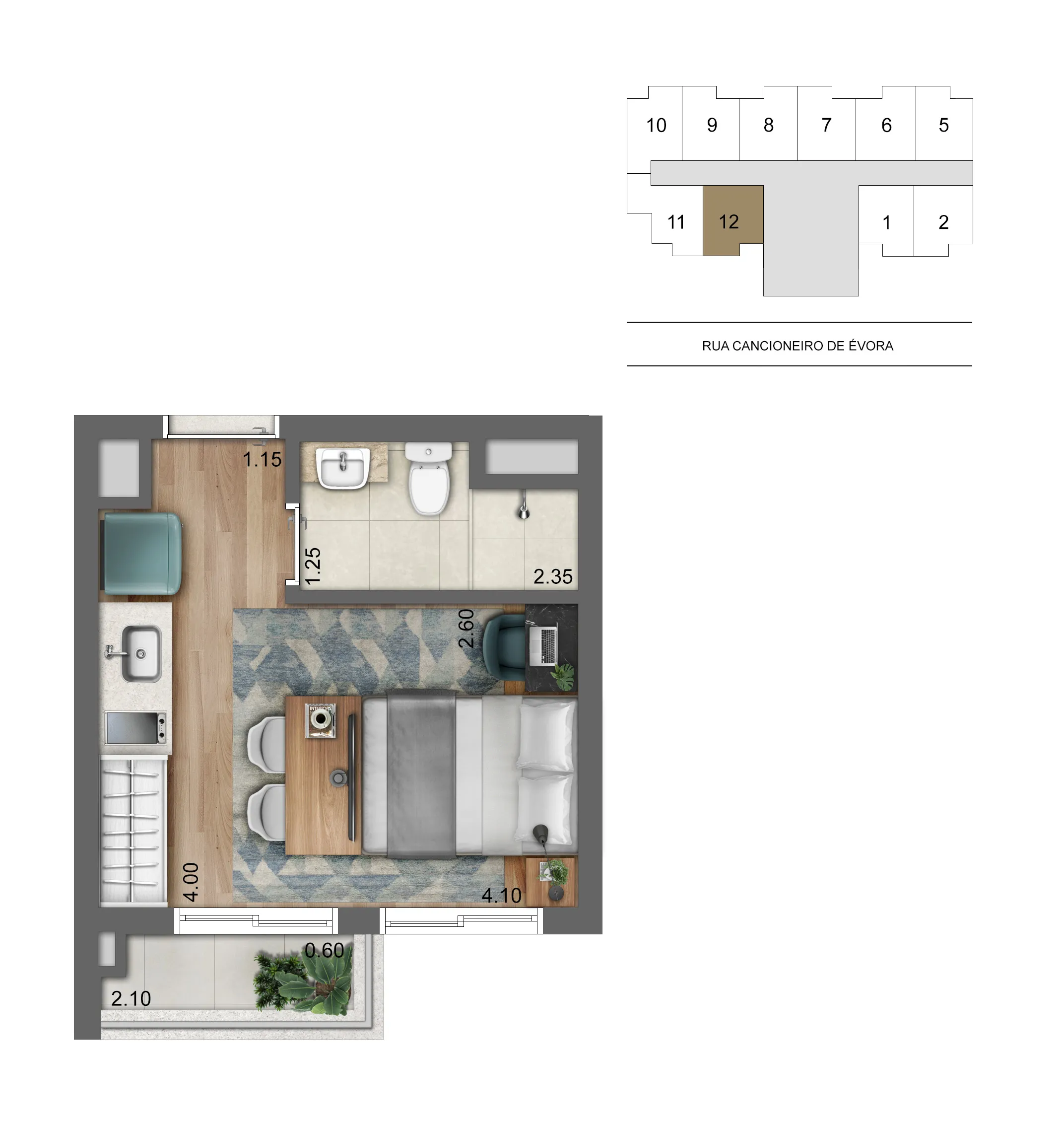 Planta-tipo 21 m² | Studio