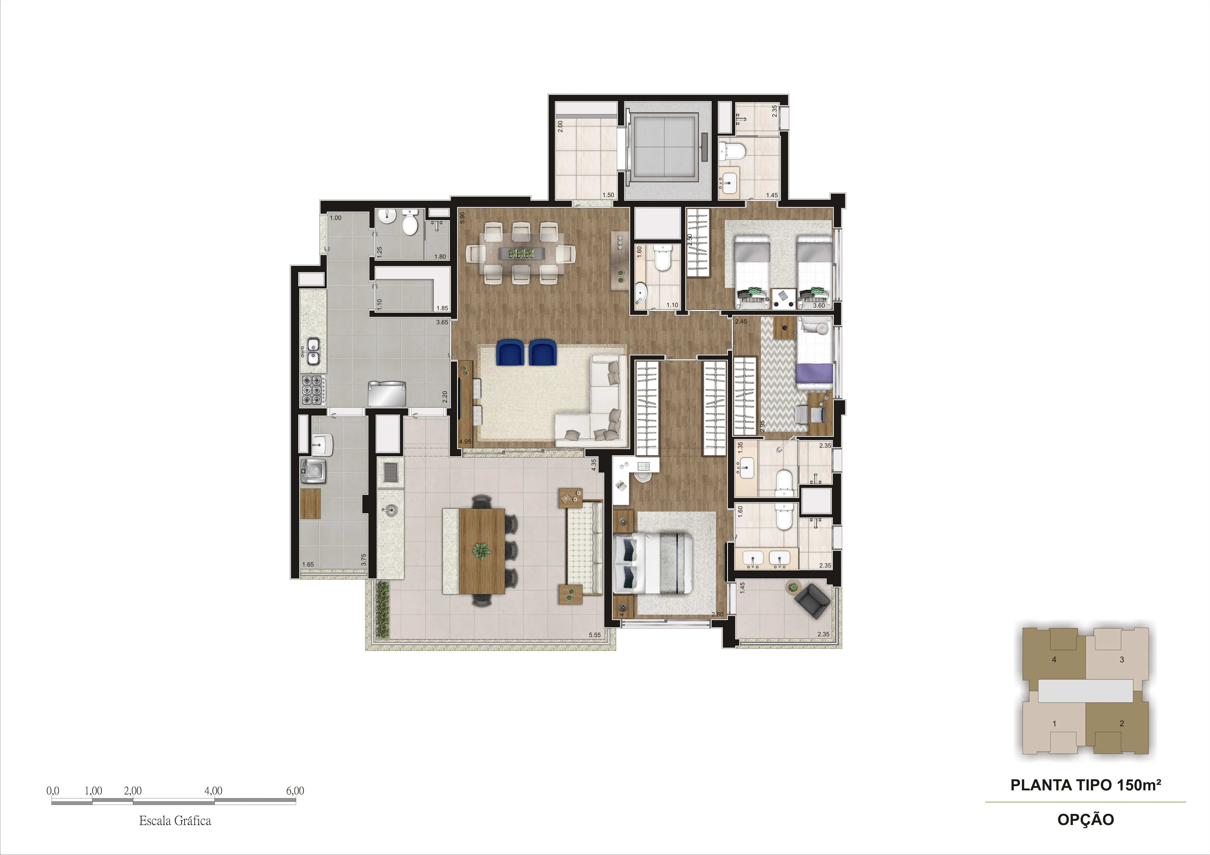 Planta-tipo 147 m² | 3 Suítes