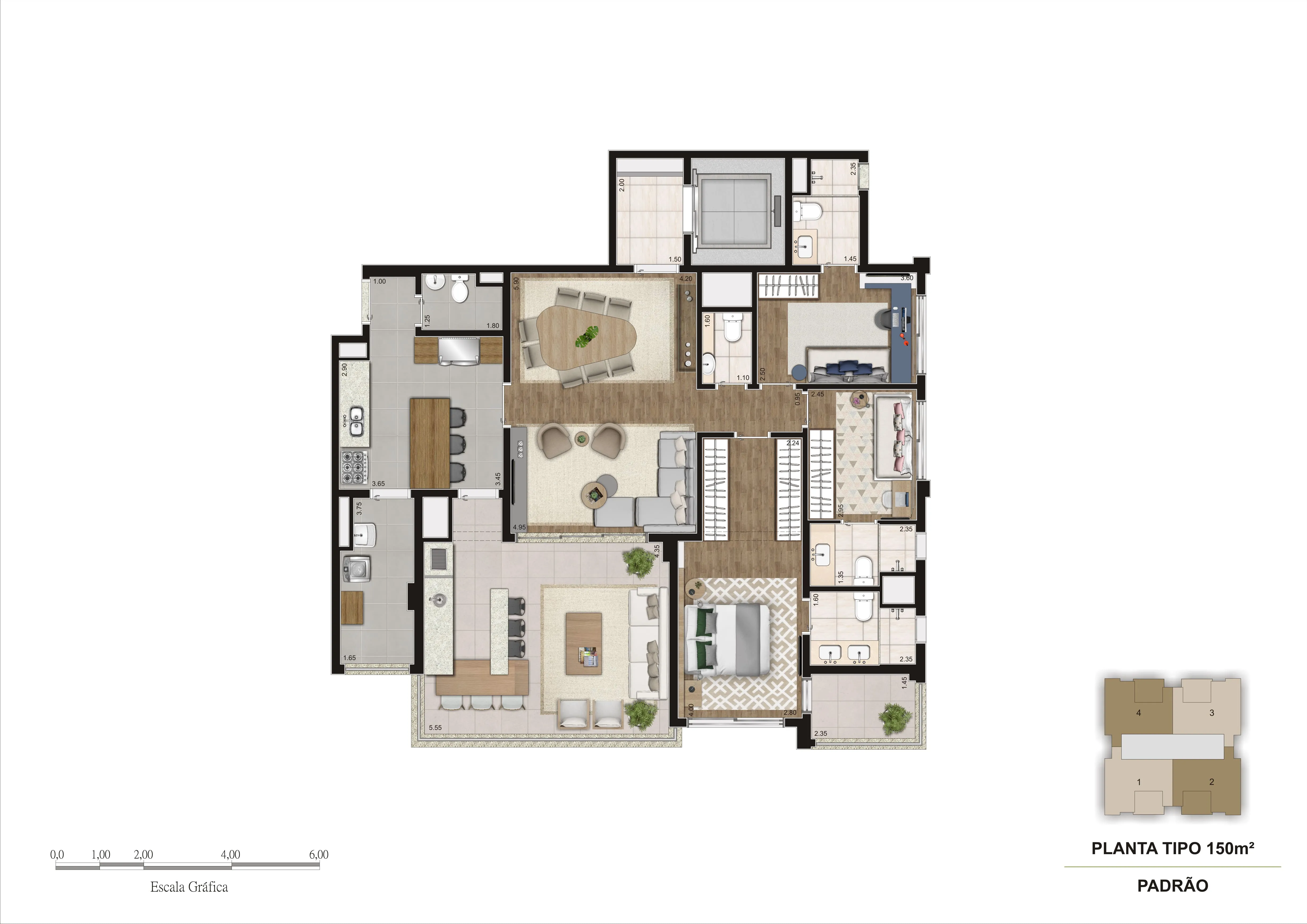 Planta Opção 147 m² | 3 Suítes