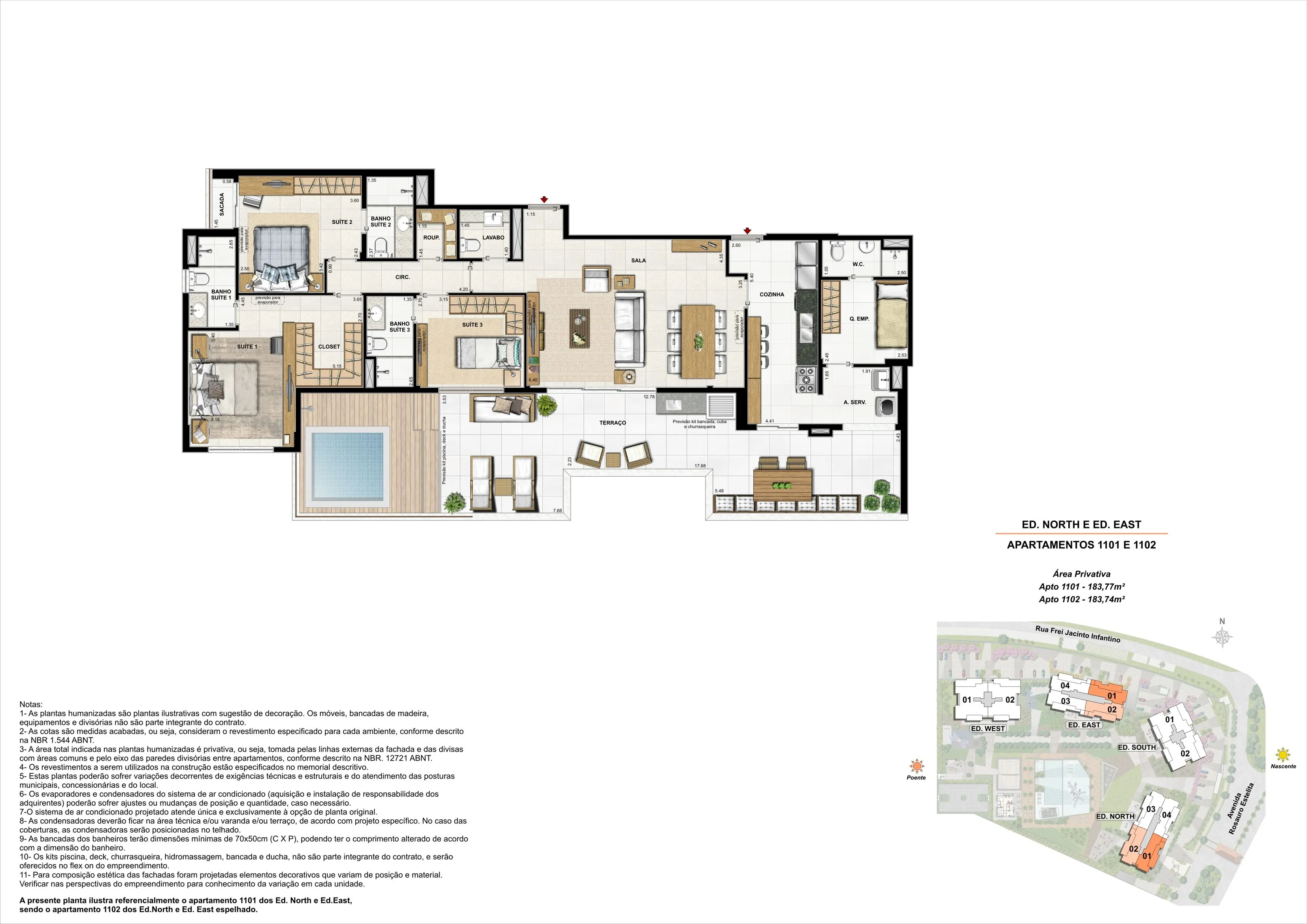 LATITUD - ED. NORTH E ED. EAST - COBERTURA 183m² - COLUNA 01 E 02