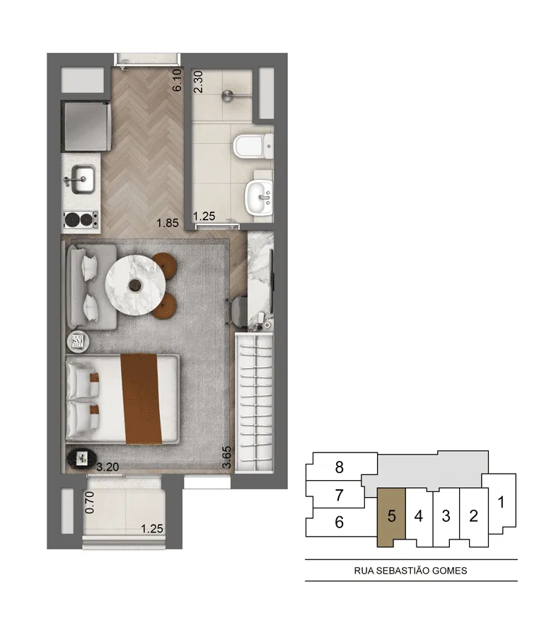 Planta-tipo 24 m² | Studio