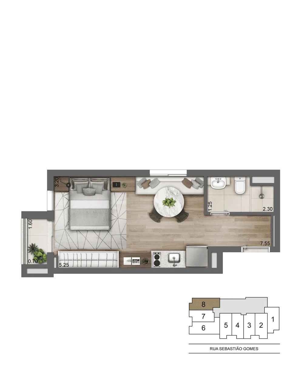 Planta-tipo 28 m² | Studio