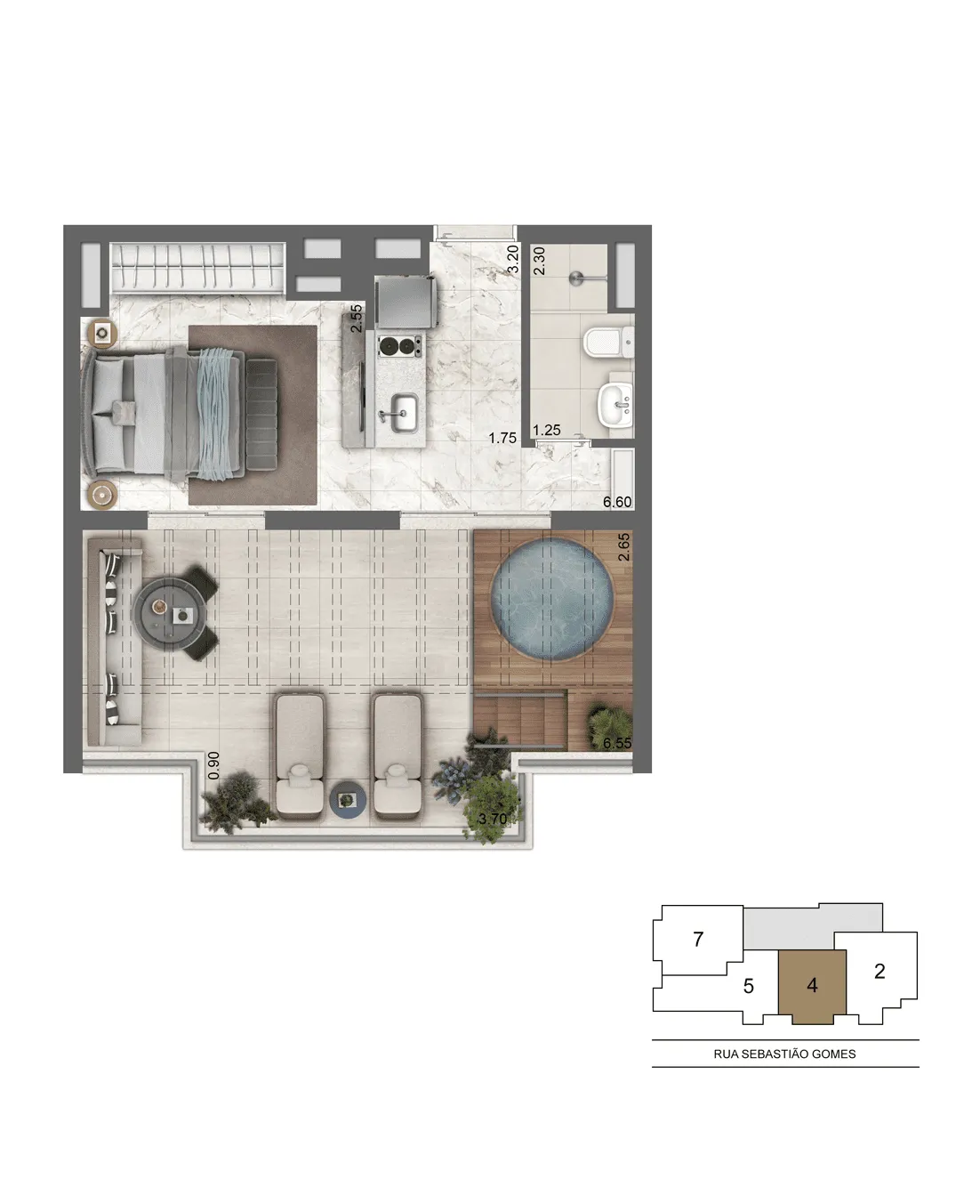 Planta-tipo 50 m² | Studio