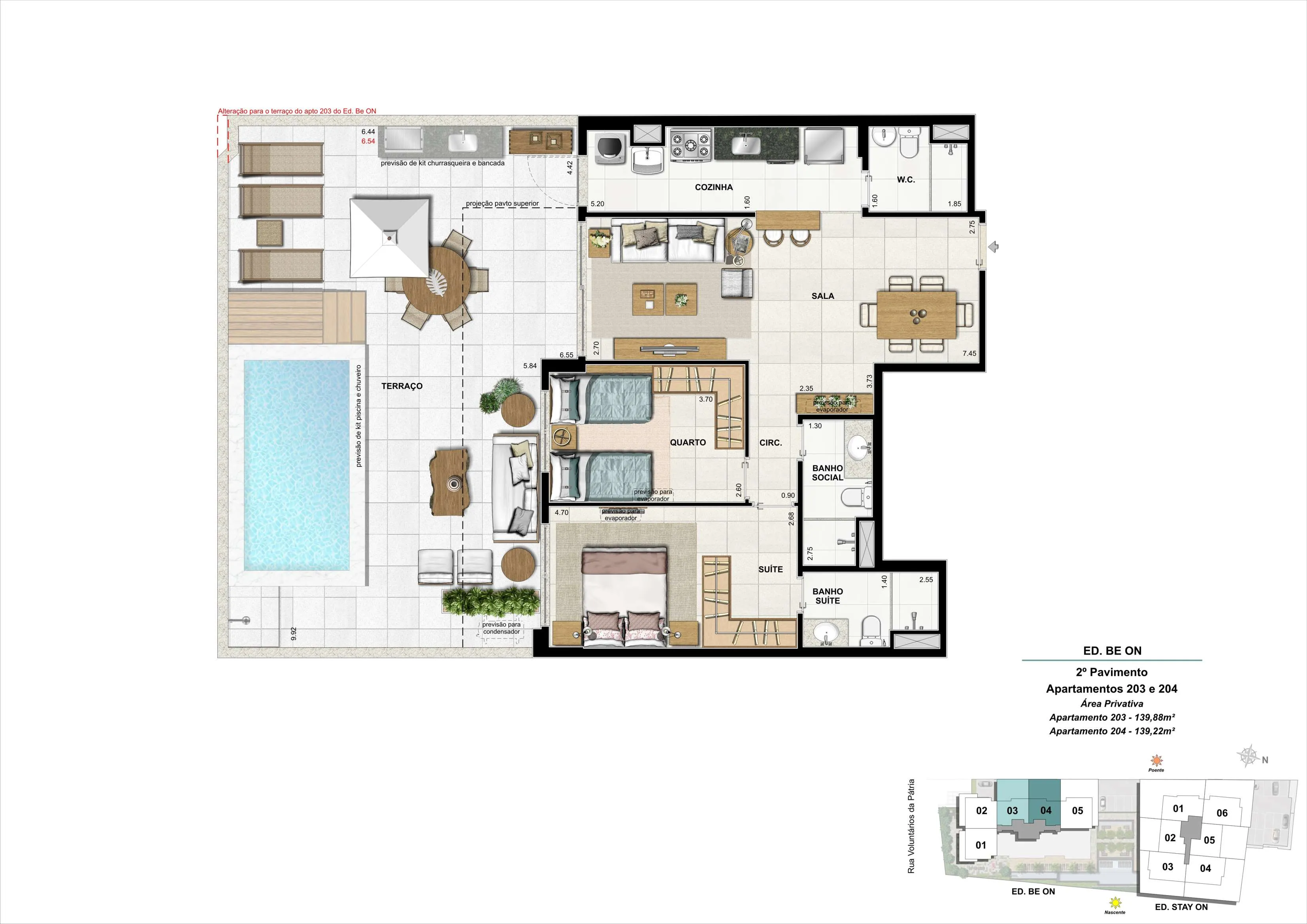Bloco 01 - Apto. 204 - 139,22 a 139,88m²