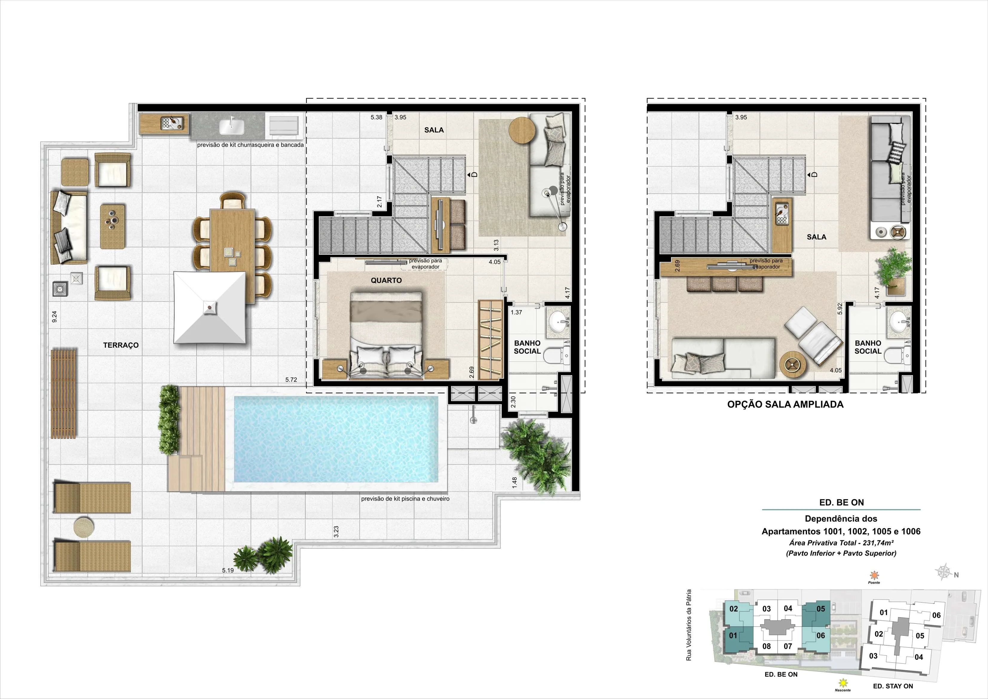 Bloco 01 - Cobertura 01 - 231,74m² (Pavimento Superior)