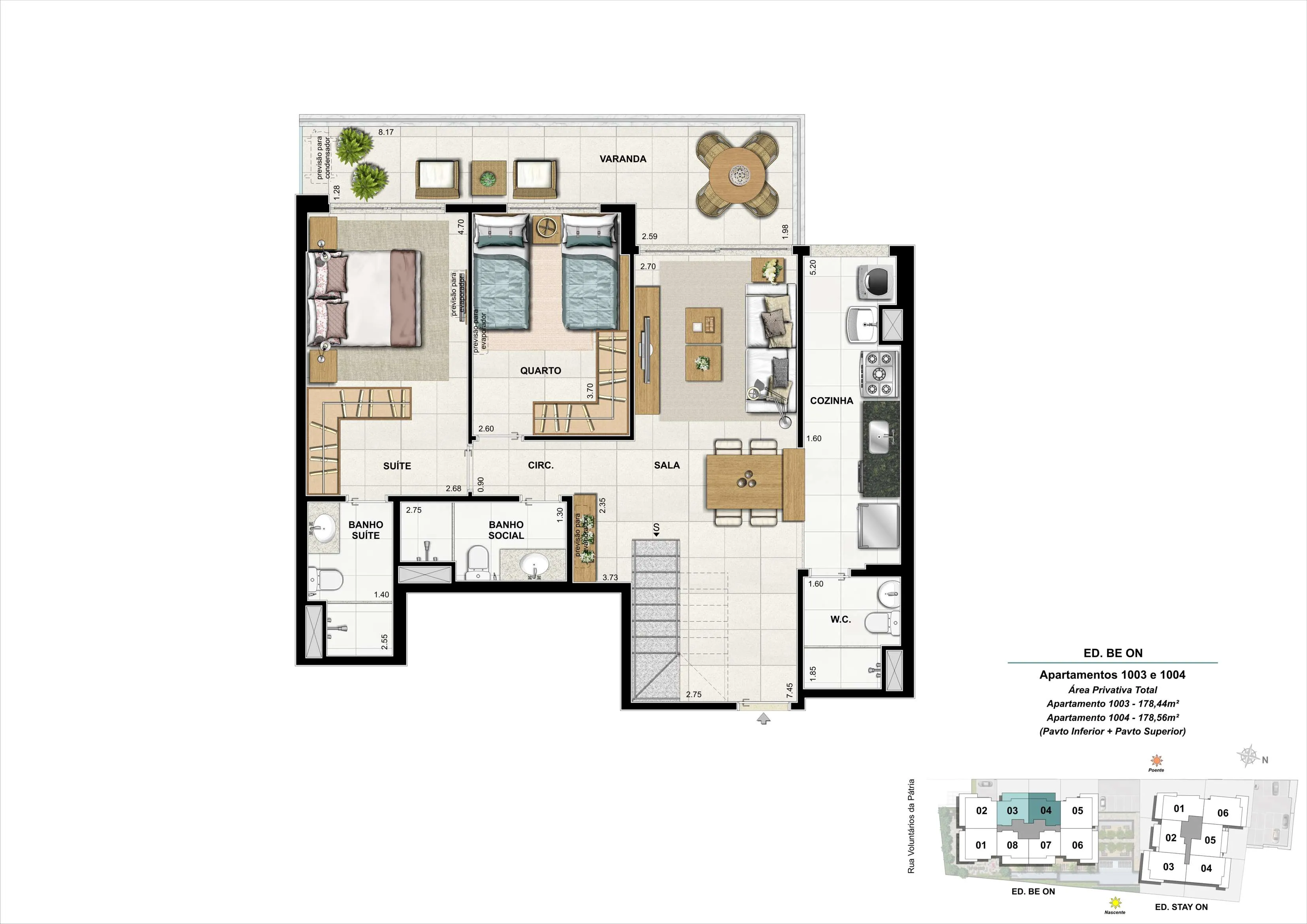 Bloco 01 - Cobertura 04 - 178,44 a 178,56m² (Pavimento Inferior)