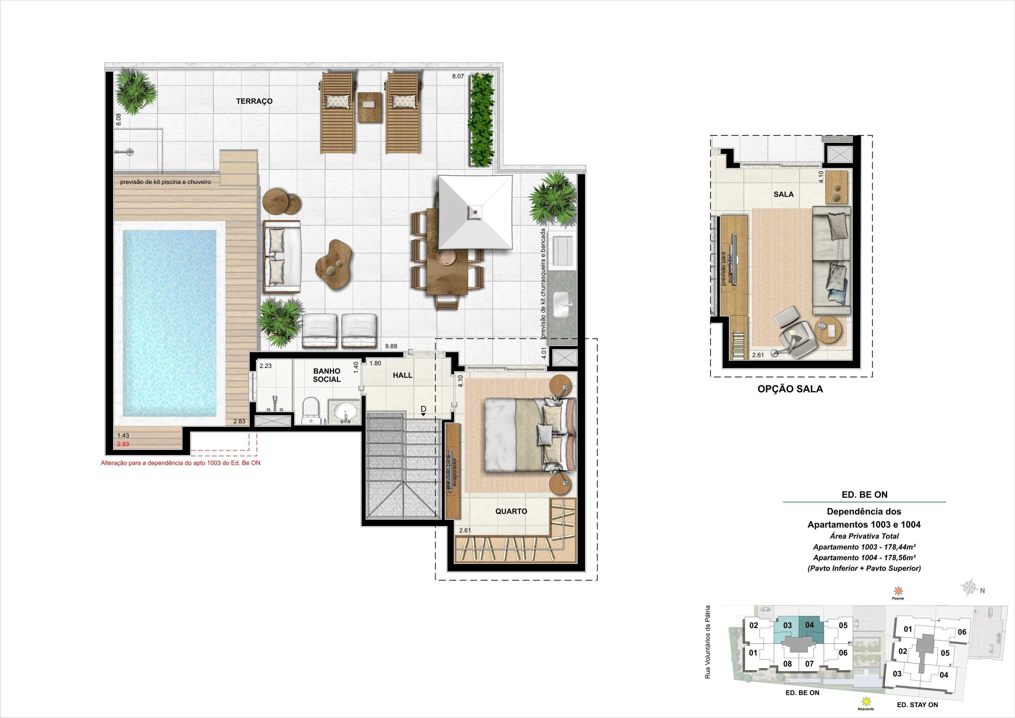 Bloco 01 - Cobertura 04 - 178,44 a 178,56m² (Pavimento Superior)