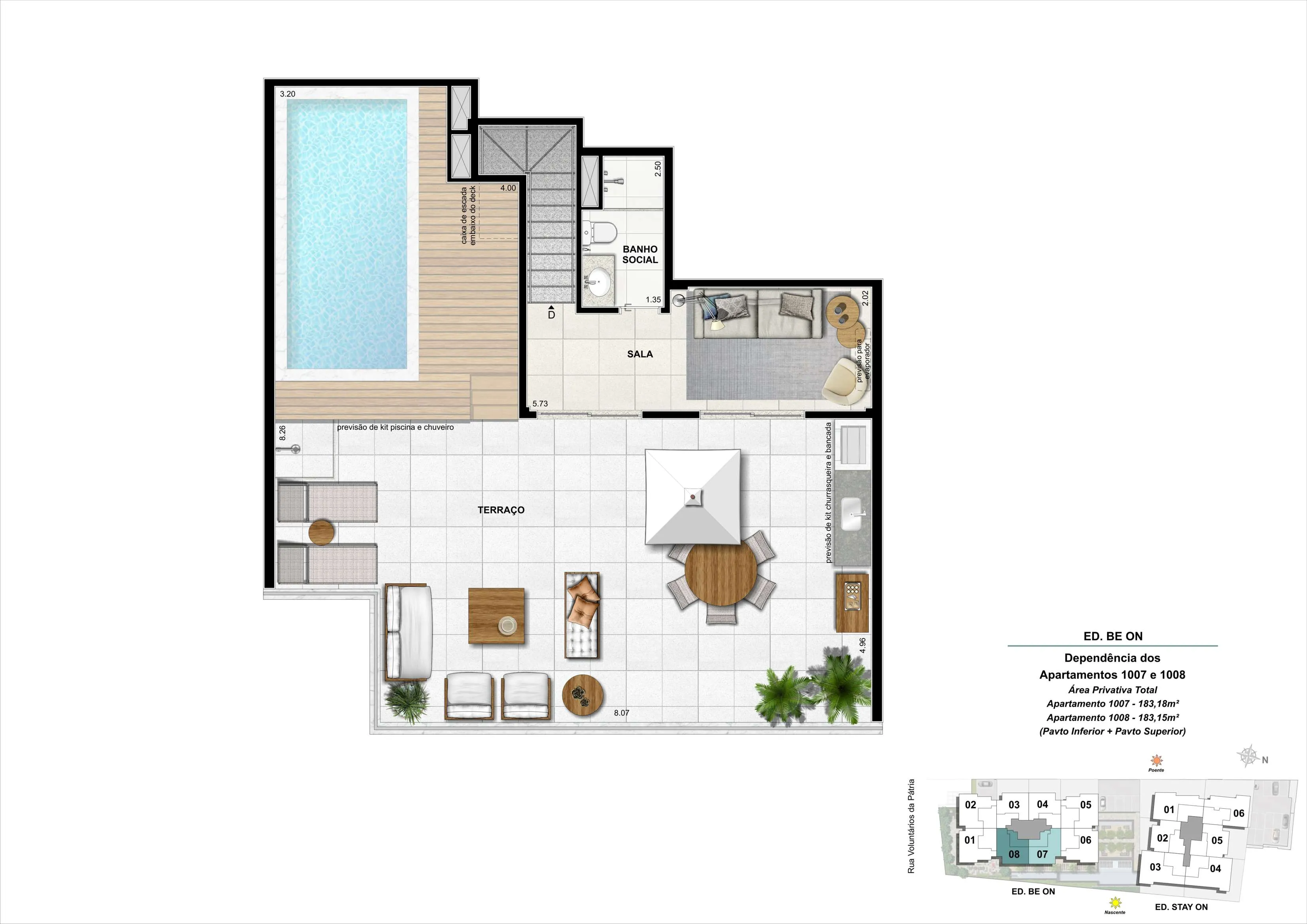 Bloco 01 - Cobertura 08 - 183,15 a 183,18m² (Pavimento Superior)