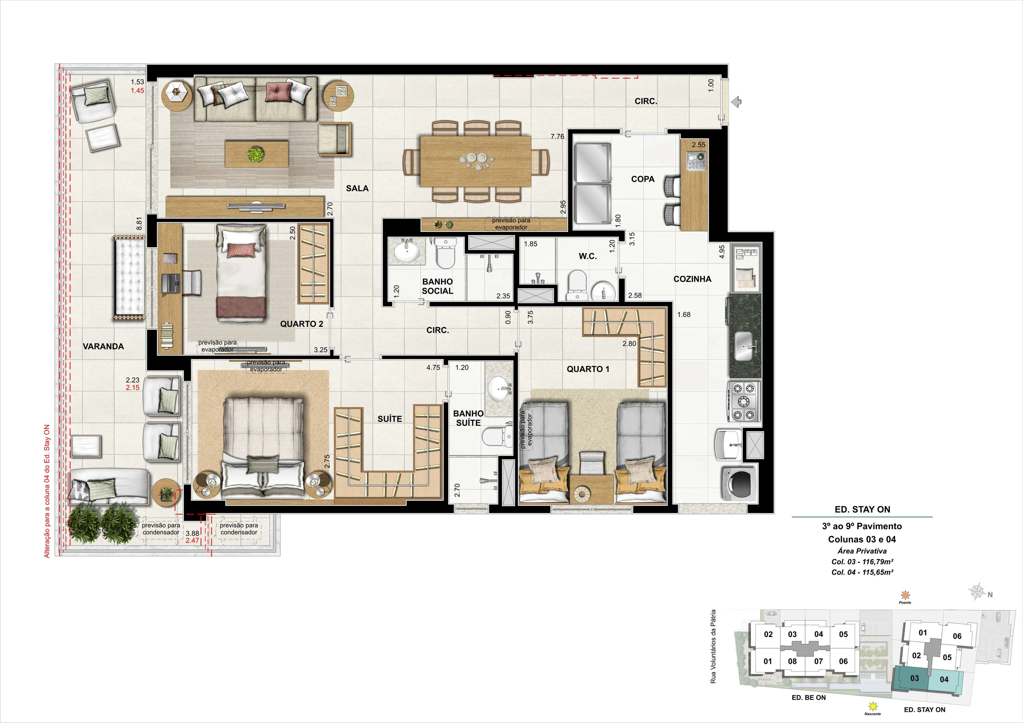 Bloco 02 - Apto. 03 e 04 - 115,65 a 115,79m²