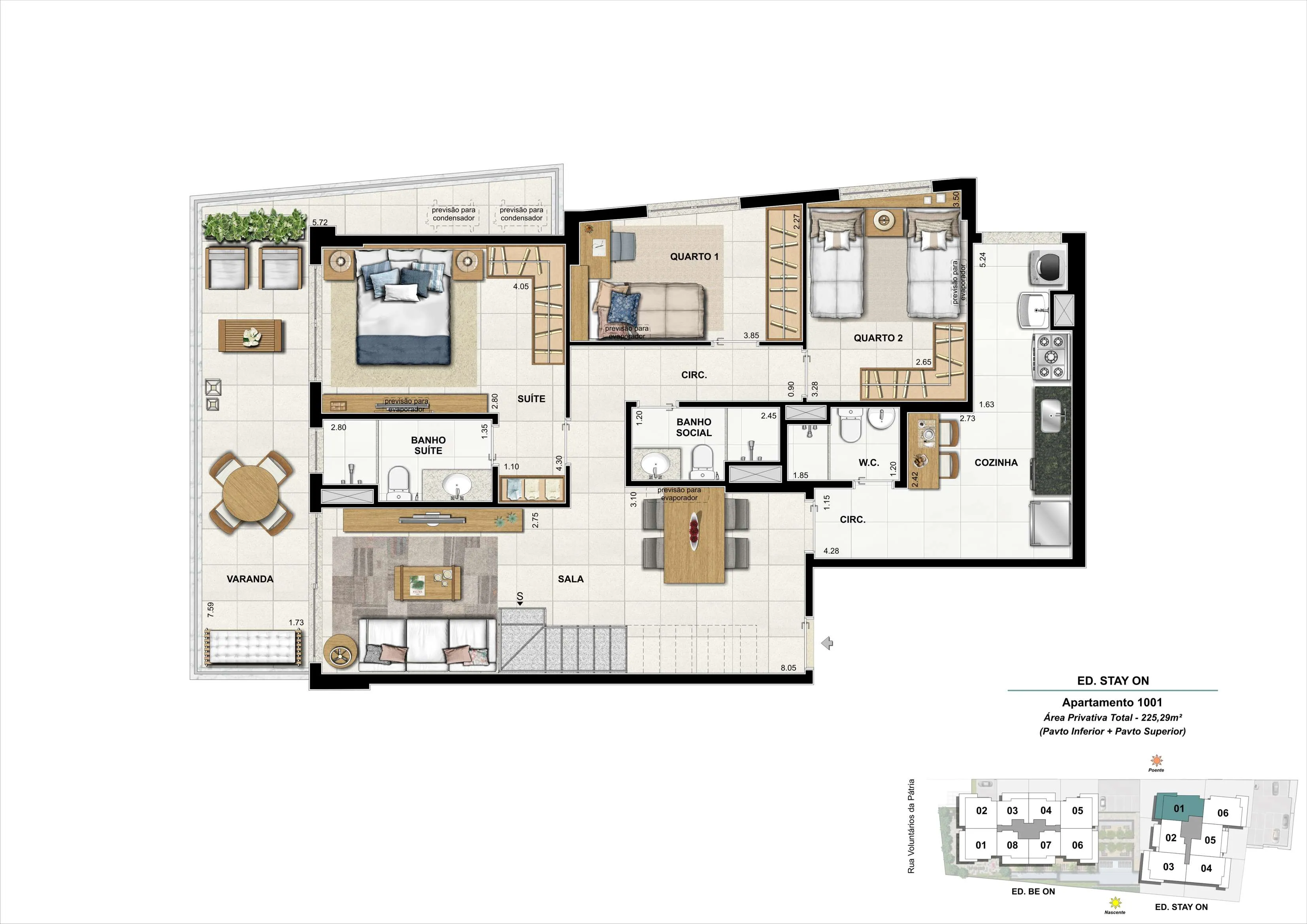 Bloco 02 - Cobertura 01 - 225,29m² (Pavimento Inferior)