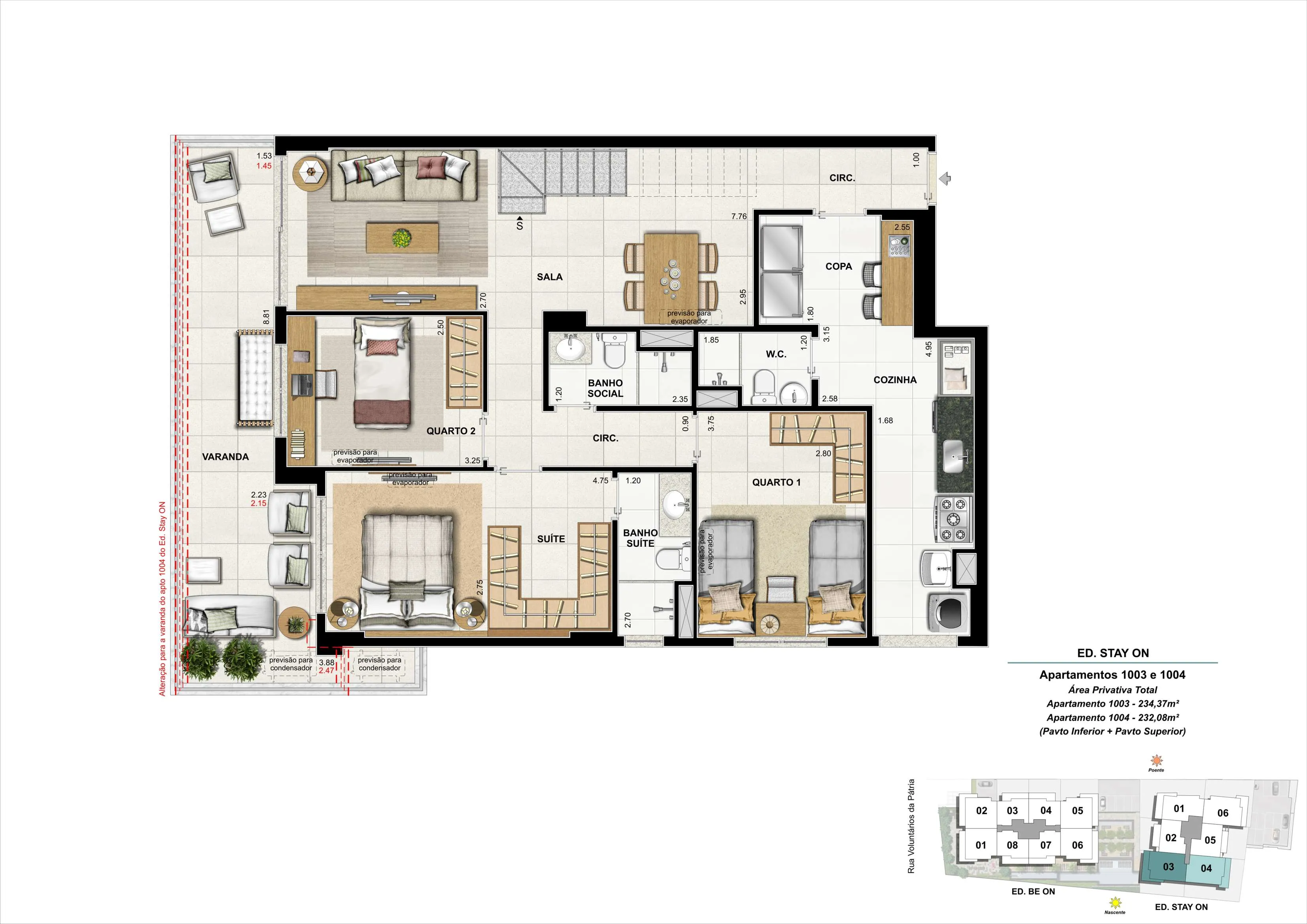 Bloco 02 - Cobertura 03 e 04 - 232,08 a 234,37m² (Pavimento Inferior)
