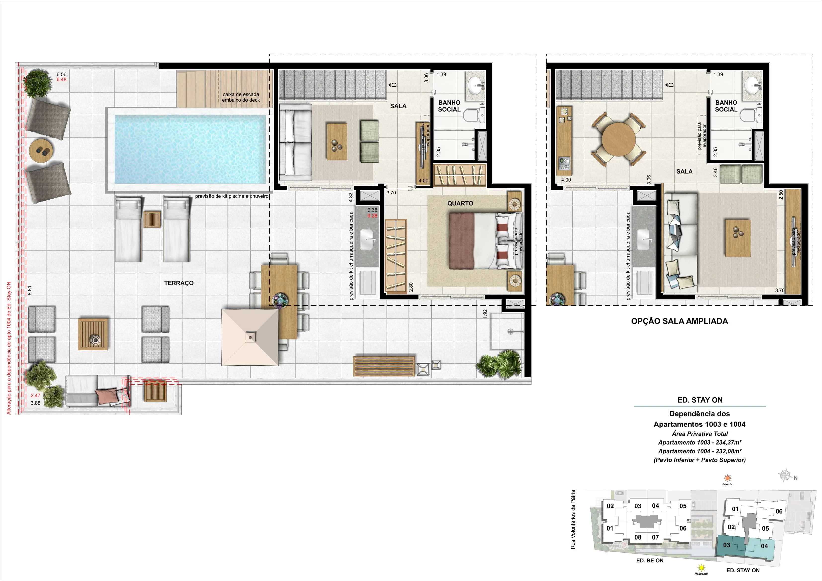 Bloco 02 - Cobertura 03 e 04 - 232,08 a 234,37m² (Pavimento Superior)