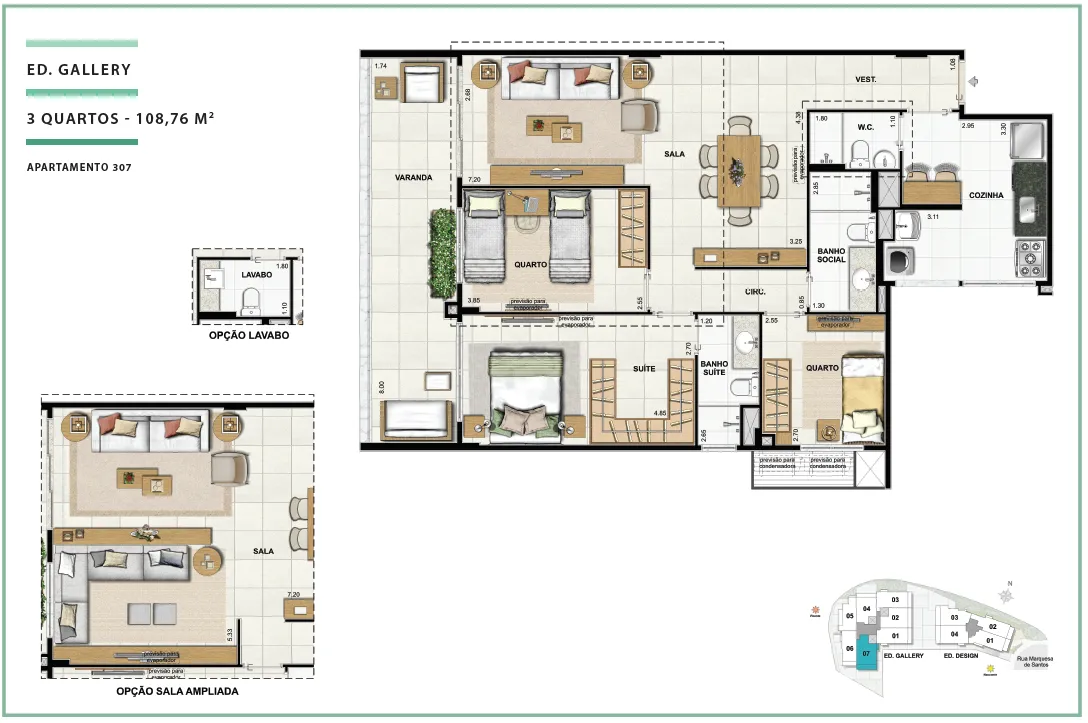 Área Privativa 108,76m² - 03 quartos - ED. GALLERY (APTOS)