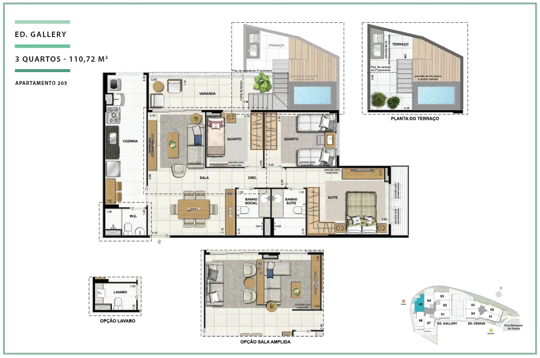  Área Privativa 110,72m² - 03 quartos - ED. GALLERY (TERRACES)