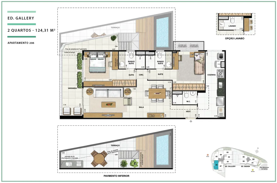 Área Privativa 124,31m² - 02 quartos - ED. GALLERY (TERRACES)