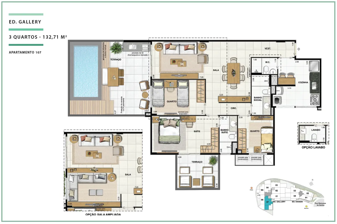 Área Privativa 132,71m² - 03 quartos - ED. GALLERY (TERRACES)