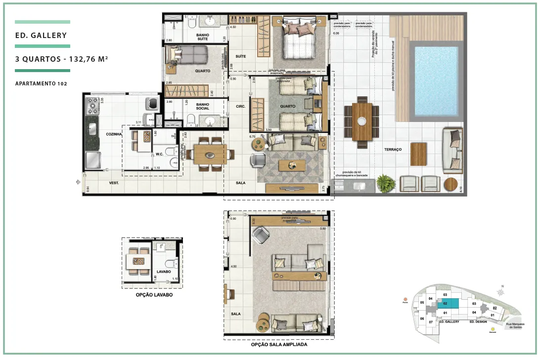 Área Privativa 132,76m² - 03 quartos - ED. GALLERY (TERRACES)