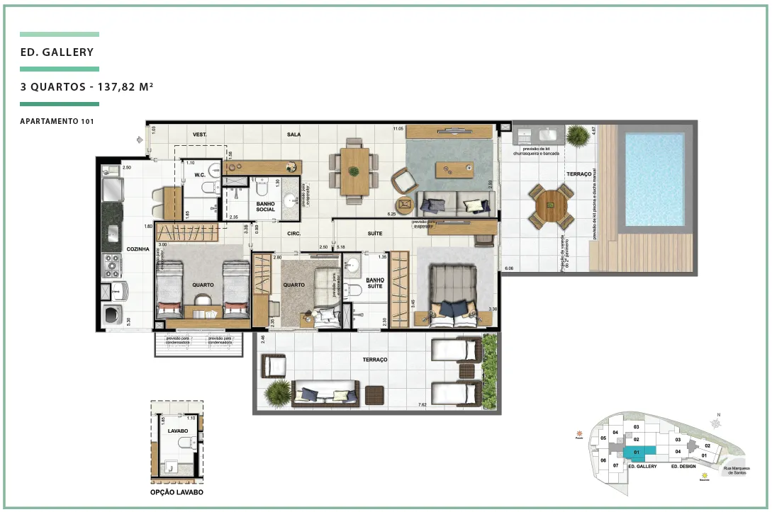 Área Privativa 137,82m² - 03 quartos - ED. GALLERY (TERRACES)