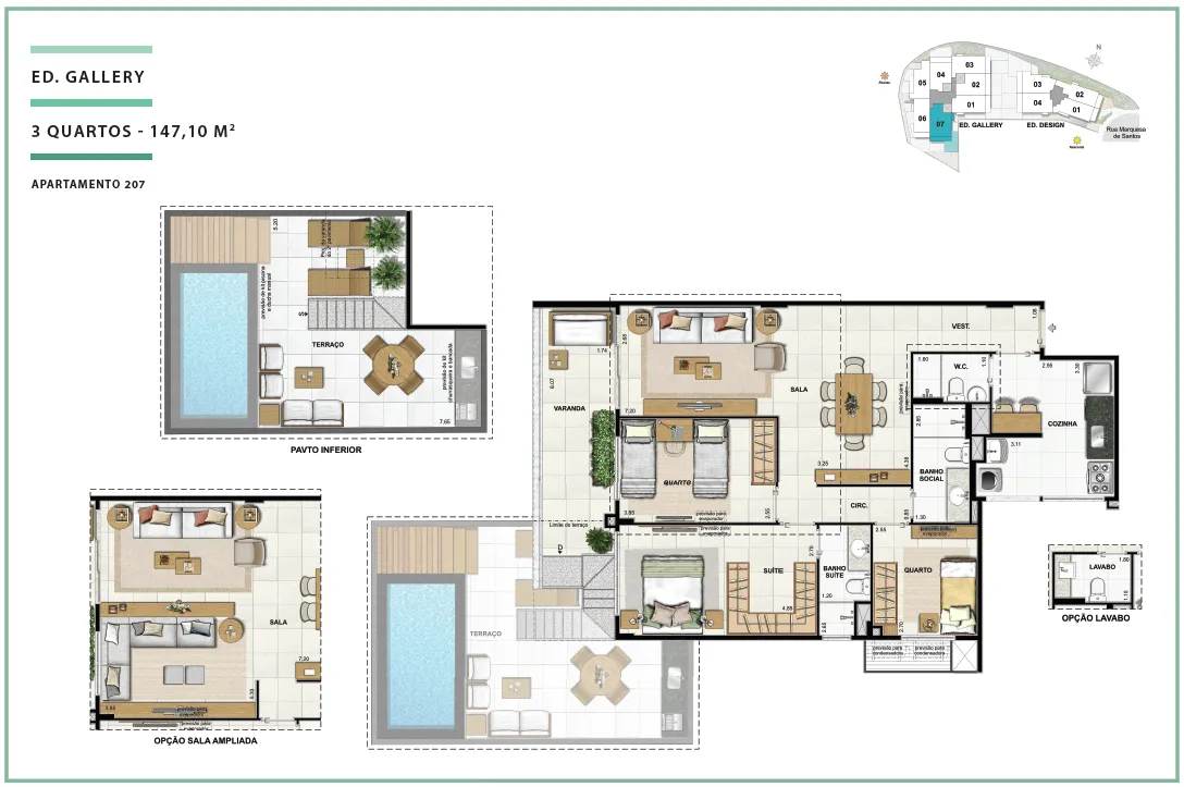 Área Privativa 147,10m² - 03 quartos - ED. GALLERY (TERRACES)