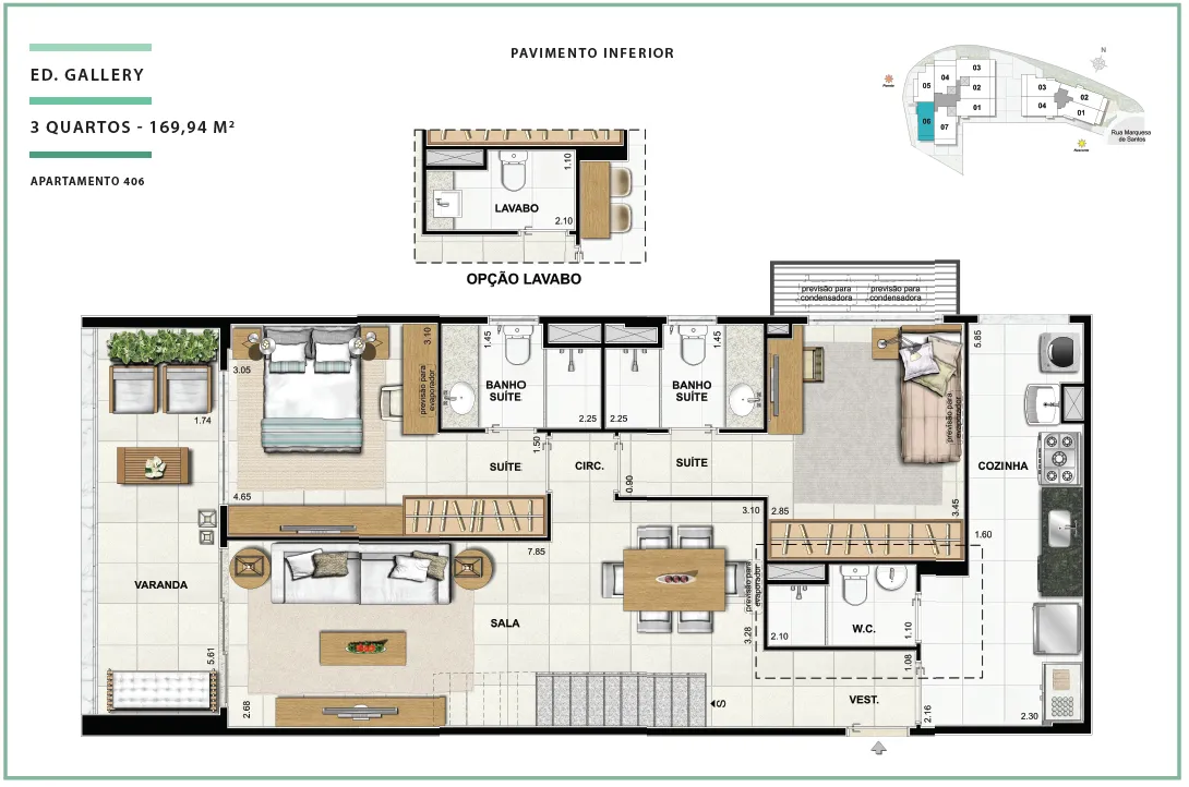 Área Privativa 169,94m² - 03 quartos - ED. GALLERY (PAV. INFERIOR)