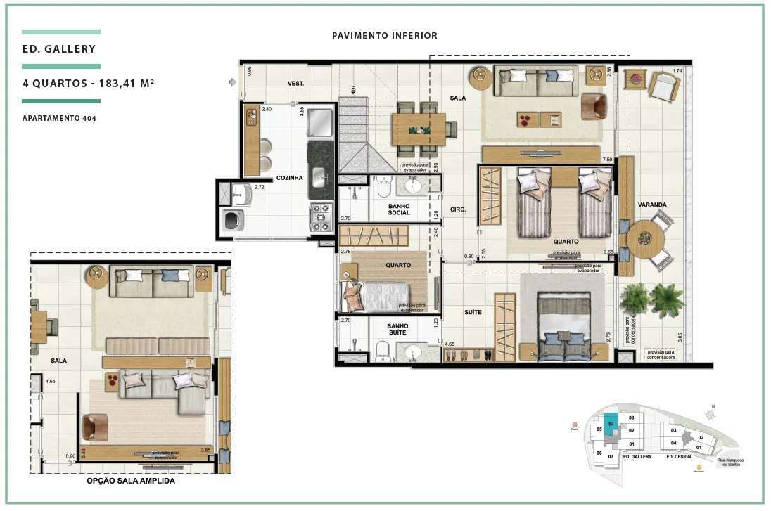 Área Privativa 183,41m² - 04 quartos - ED. GALLERY (PAV. INFERIOR)