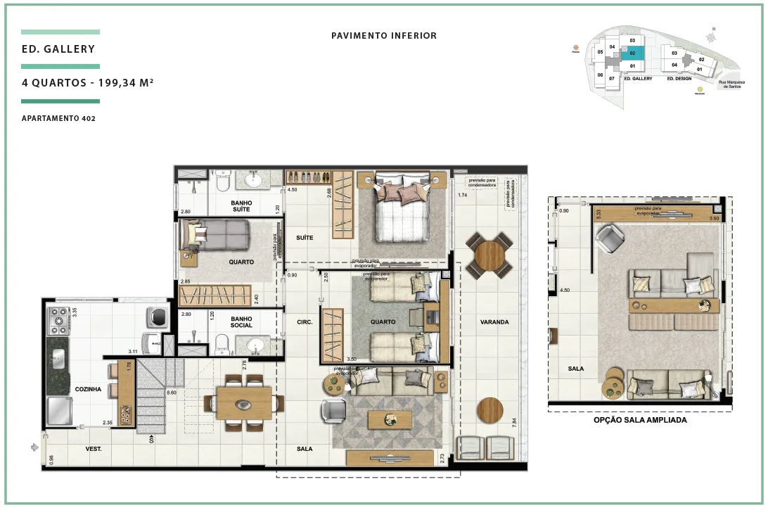 Área Privativa 199,34m² - 04 quartos - ED. GALLERY (PAV. INFERIOR)