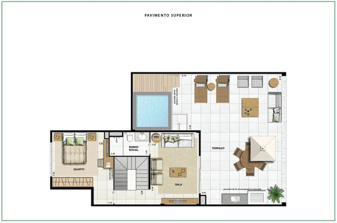 Área Privativa 199,34m² - 04 quartos - ED. GALLERY (PAV. SUPERIOR)