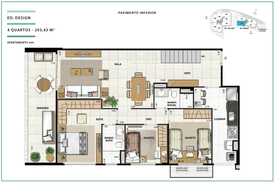  Área Privativa 203,43m² - 04 quartos - ED. DESIGN (PAV. INFERIOR)