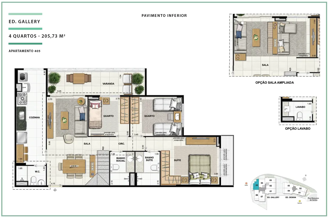 Área Privativa 205,73m² - 04 quartos - ED. GALLERY (PAV. INFERIOR)