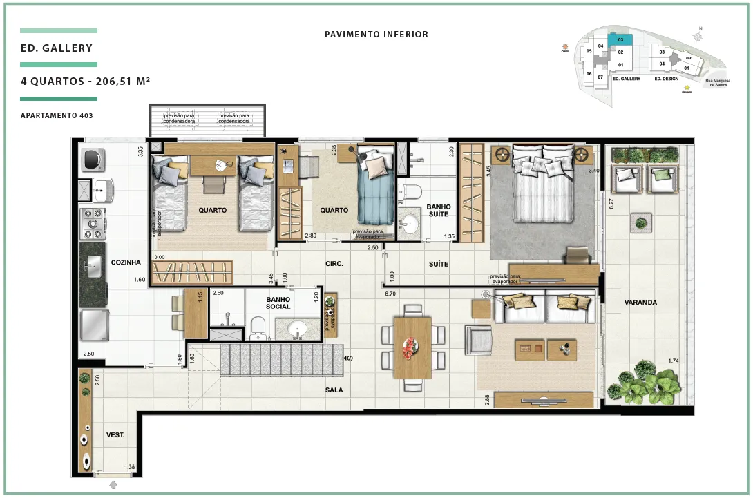Área Privativa 206,51m² - 04 quartos - ED. GALLERY (PAV. INFERIOR)