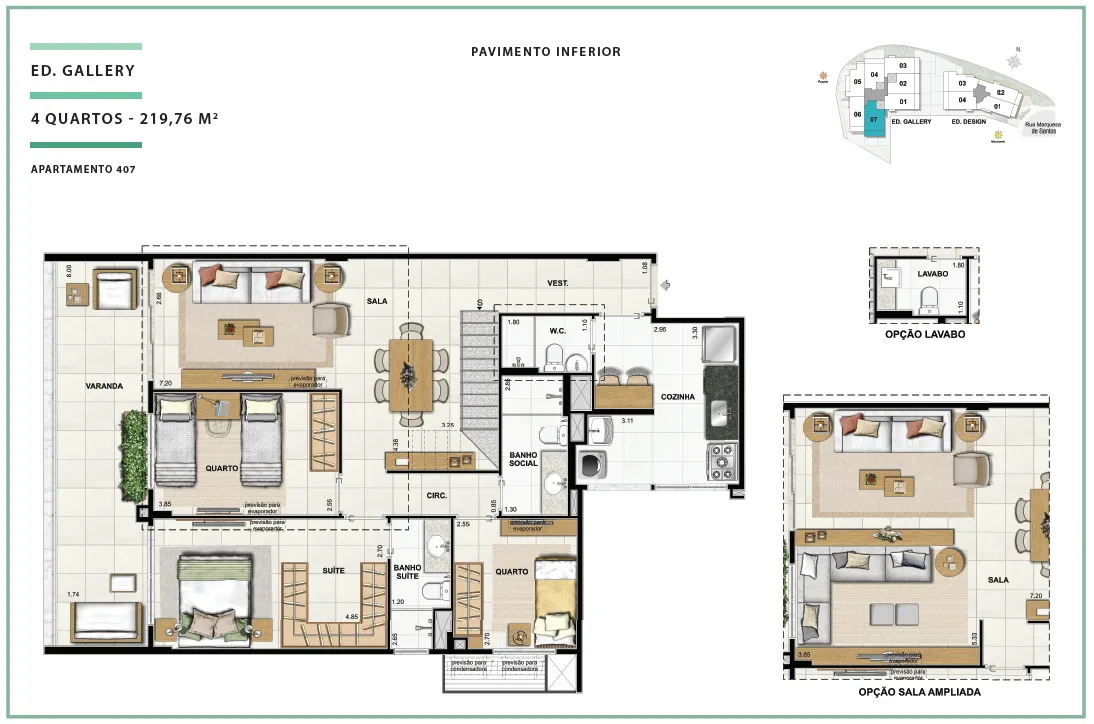 Área Privativa 219,76m² - 04 quartos - ED. GALLERY (PAV. INFERIOR)