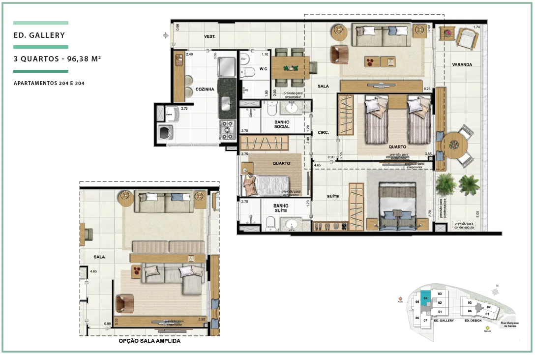 Área Privativa 96,38m² - 03 quartos - ED. GALLERY (APTOS)