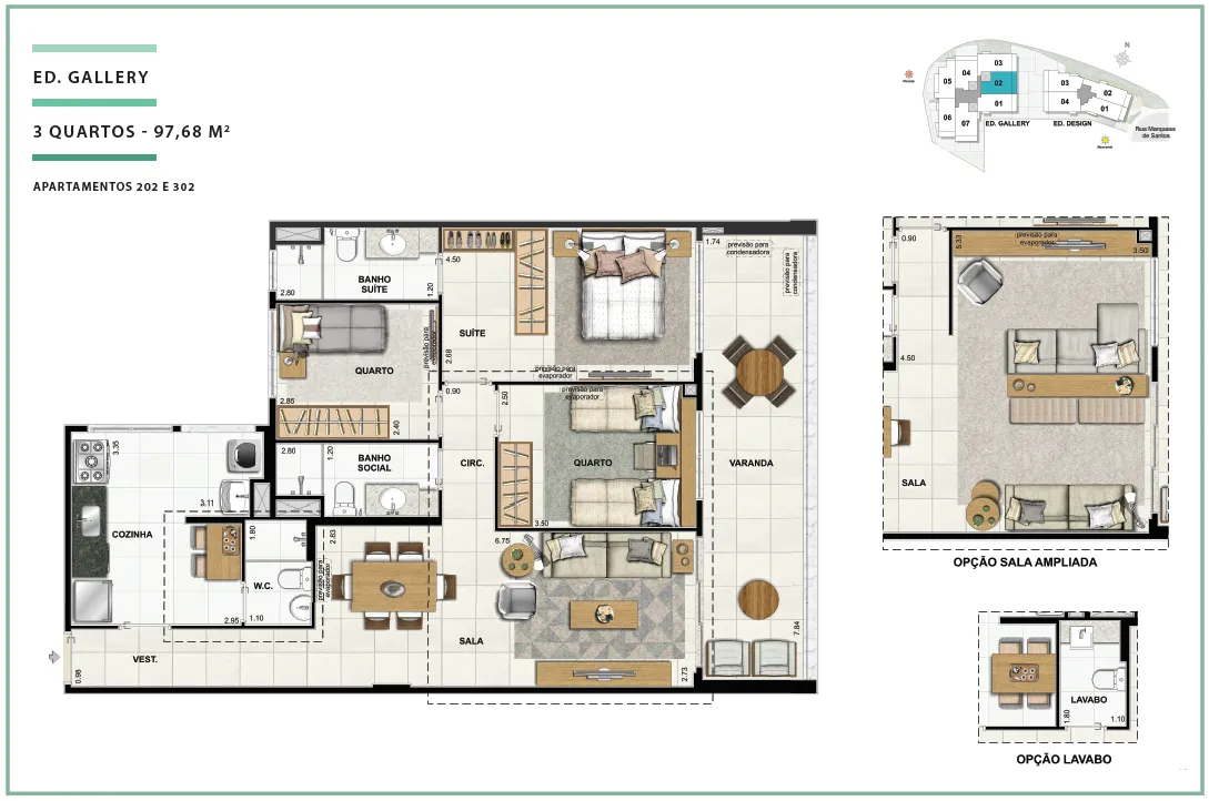 Área Privativa 97,68m² - 03 quartos - ED. GALLERY (APTOS)