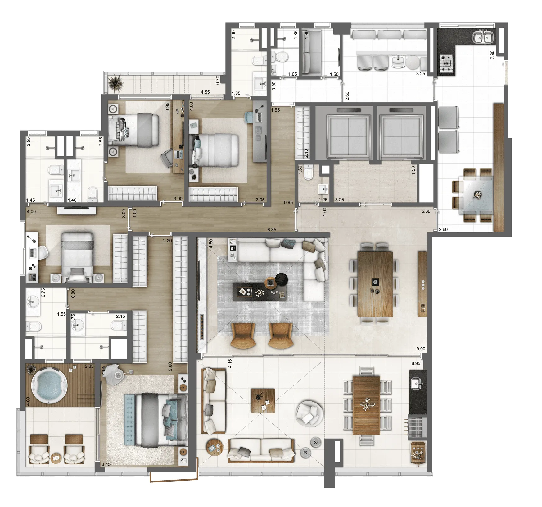 Planta-tipo 343 m² 