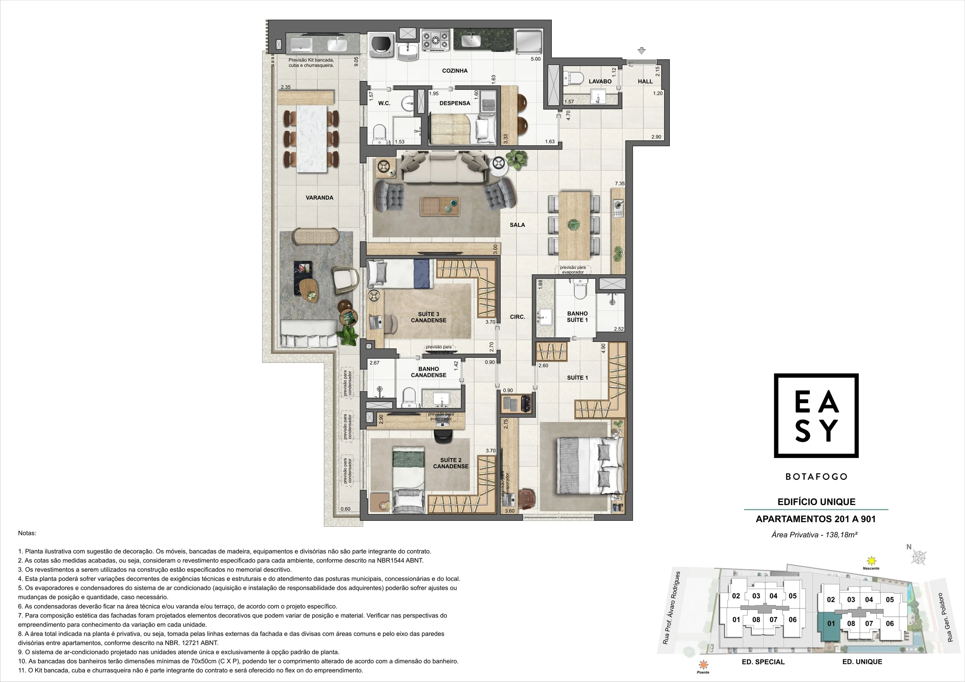 Planta dos apartamentos 201 a 901 do Edifício Unique