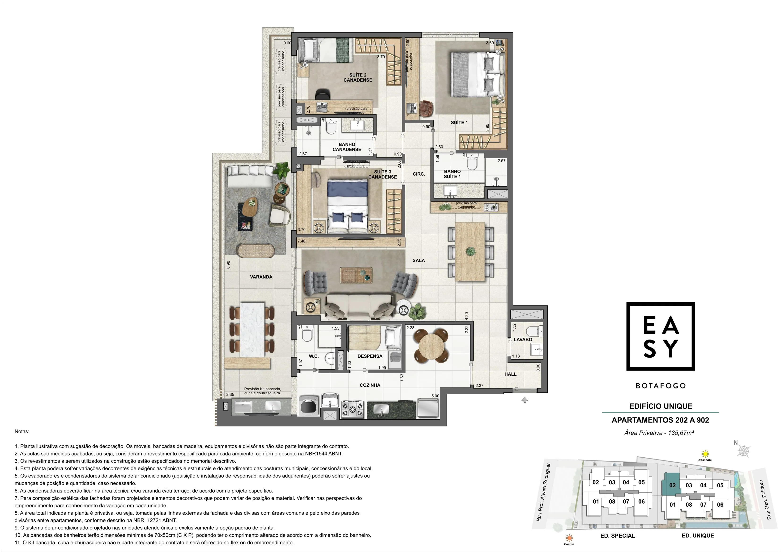 Planta dos apartamentos 202 a 902 do Edifício Unique