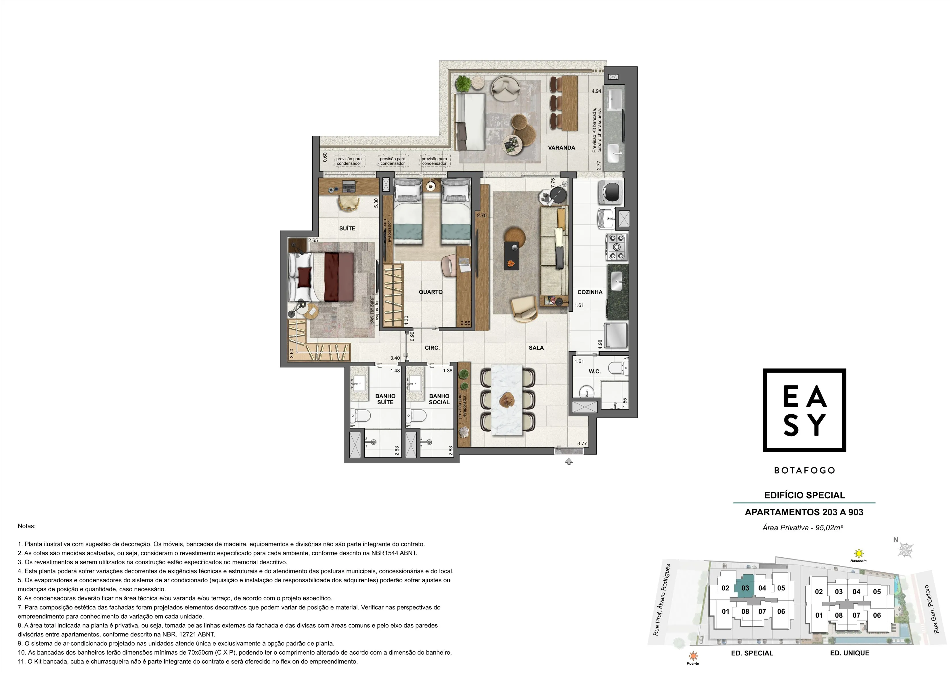 Planta dos apartamentos 203 a 903 do Edifício Special