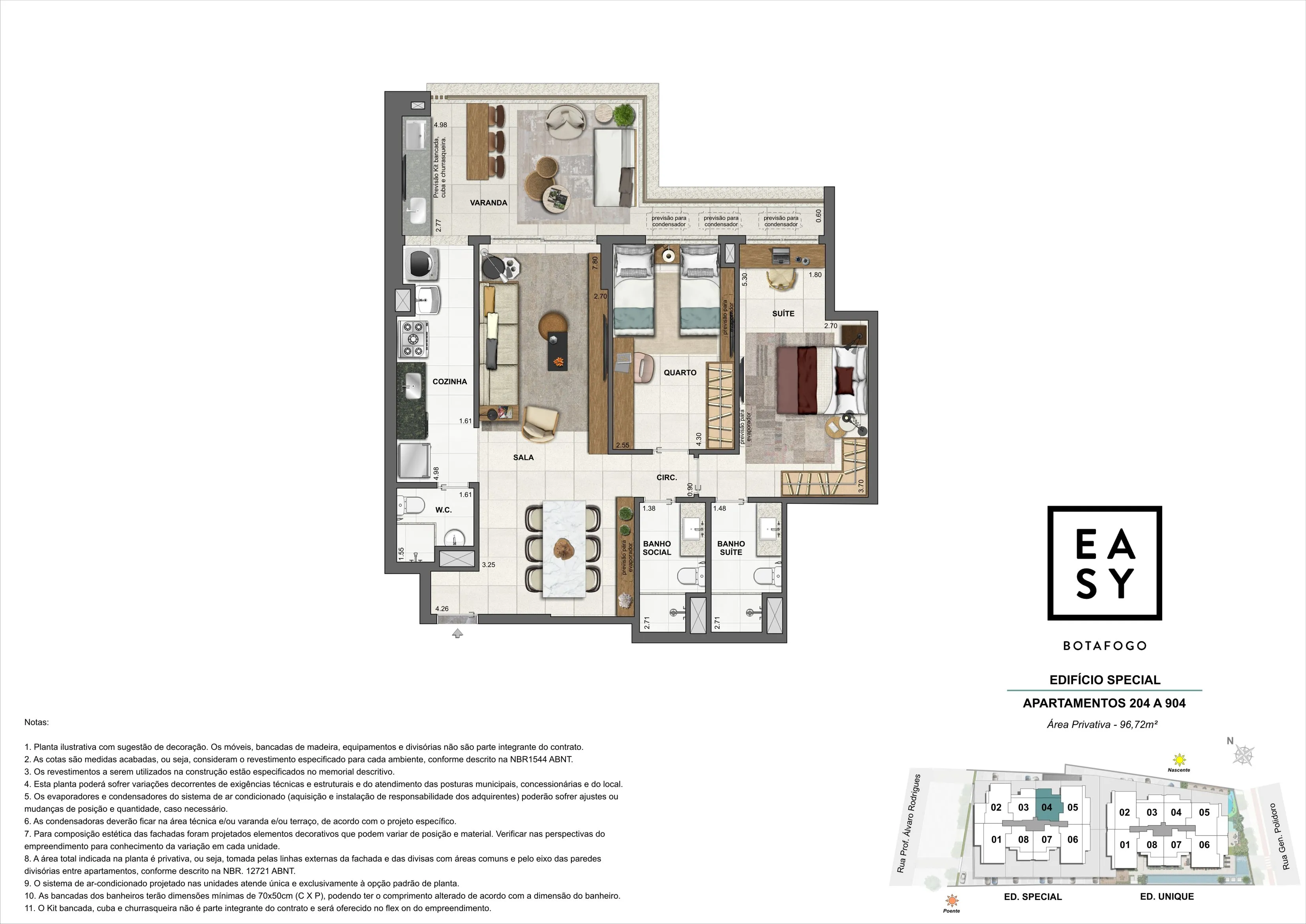 Planta dos apartamentos 204 a 904 do Edifício Special