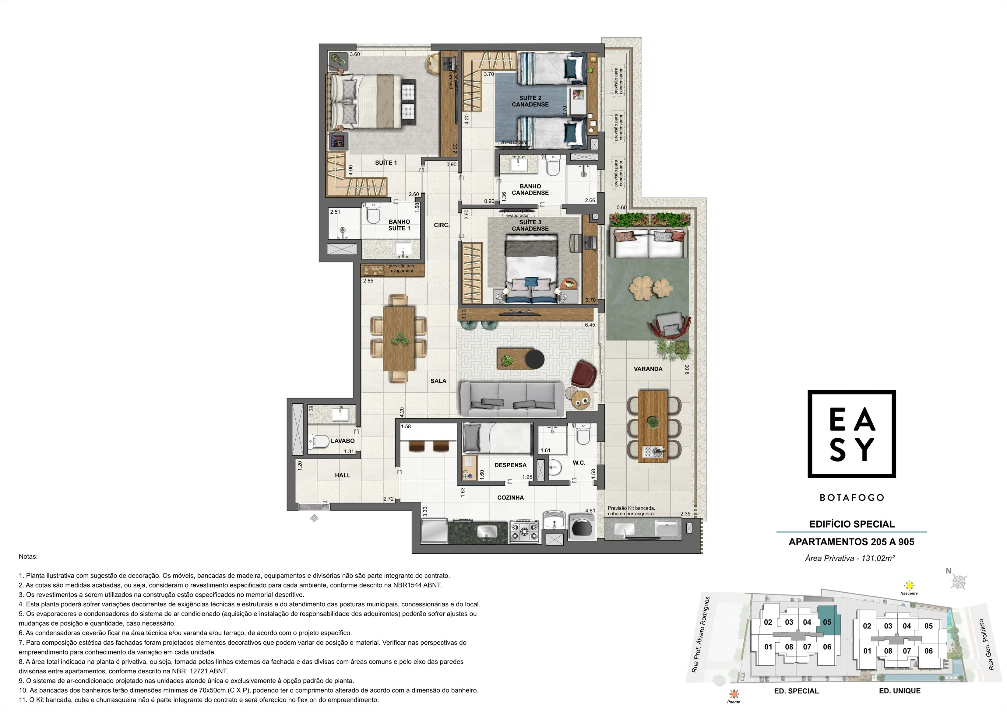 Planta dos apartamentos 205 a 905 do Edifício Special