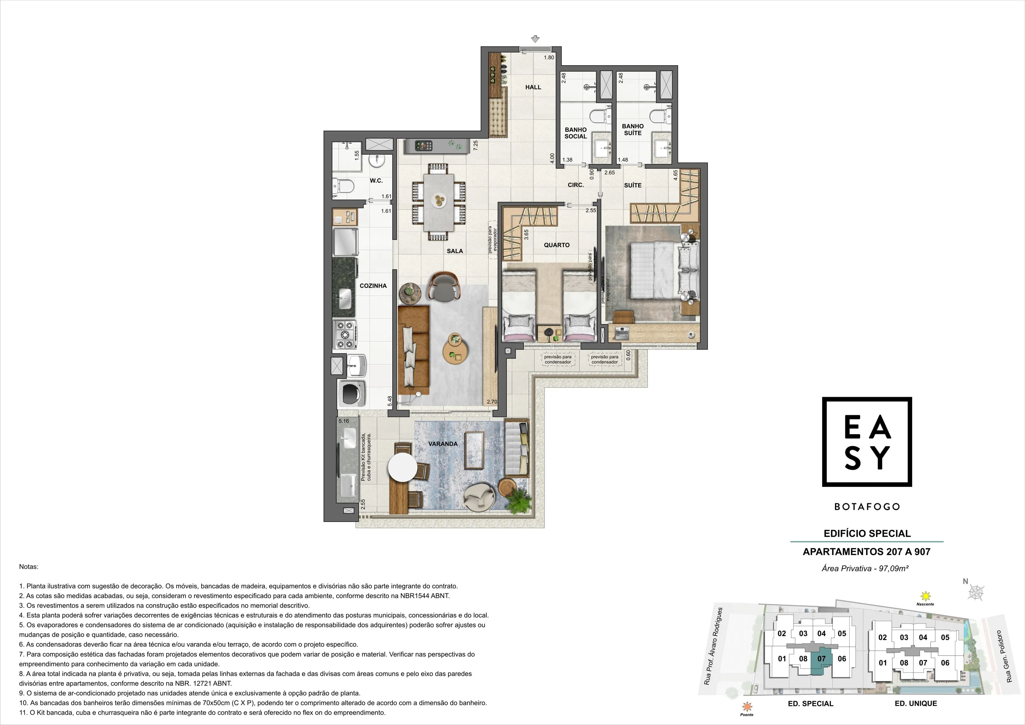 Planta dos apartamentos 207 a 907 do Edifício Special