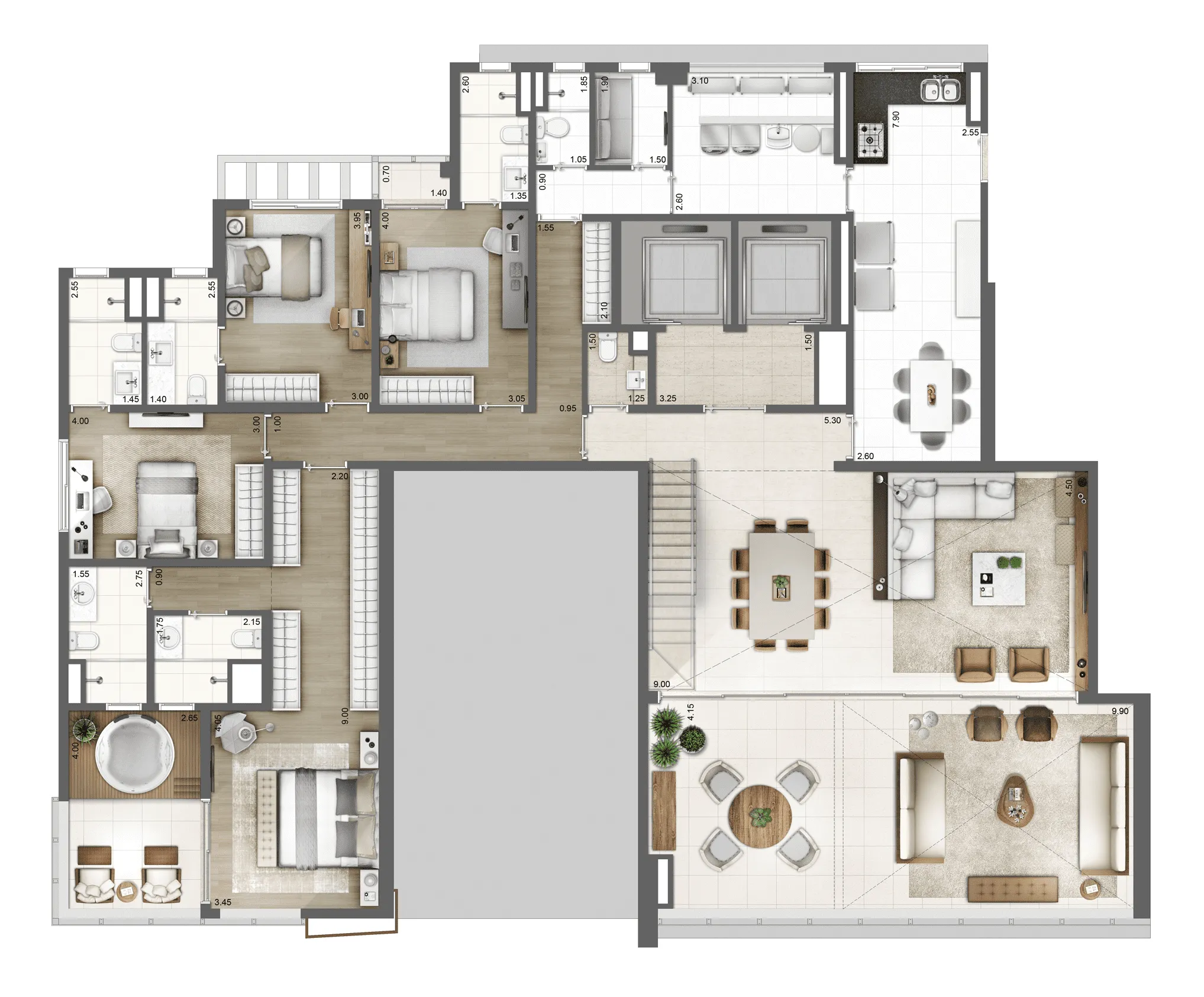 Planta Duplex 481 m² Pavimento Inferior