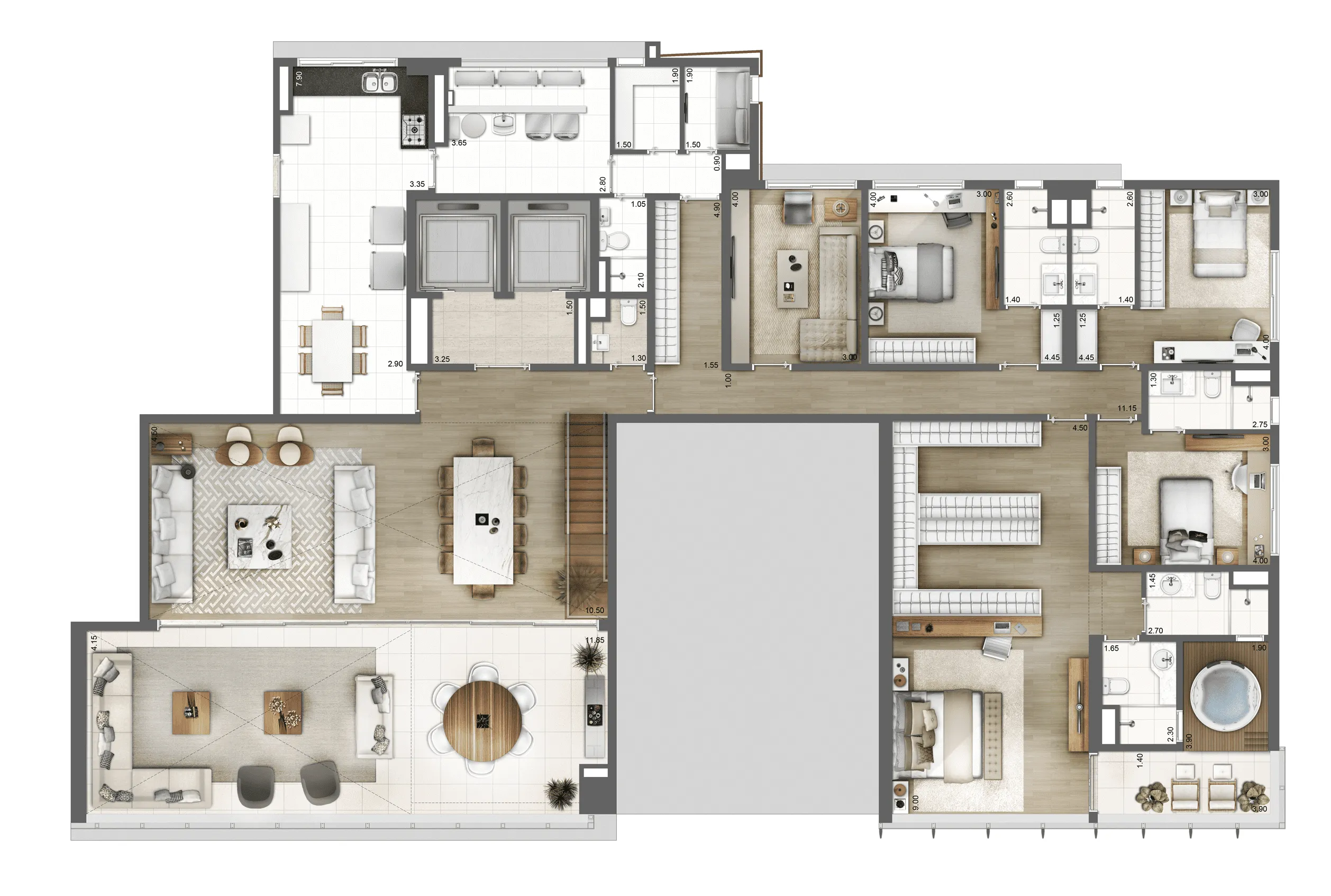Planta Duplex 592 m² Pavimento Inferior