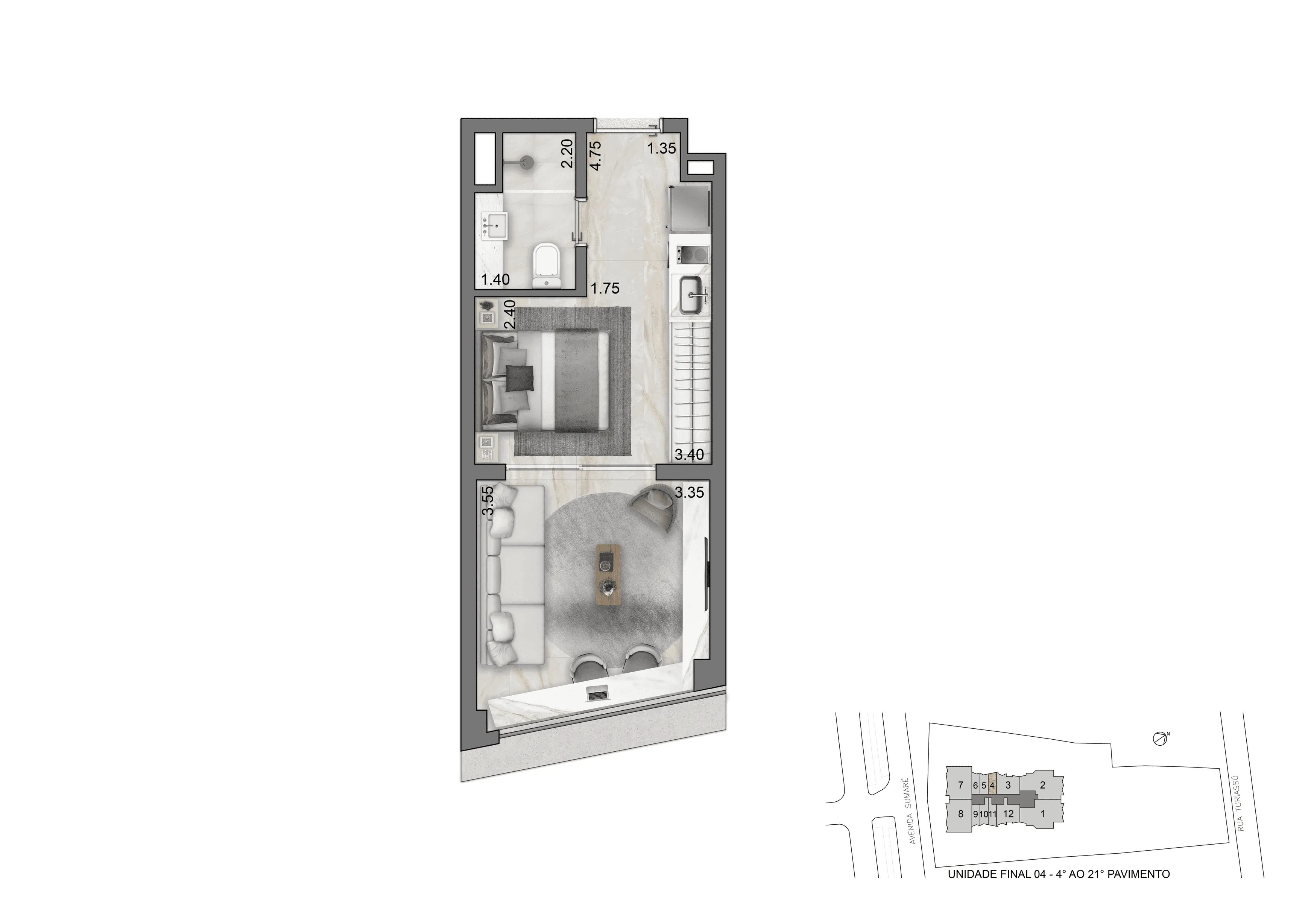 Planta-tipo 31 m² | Studio