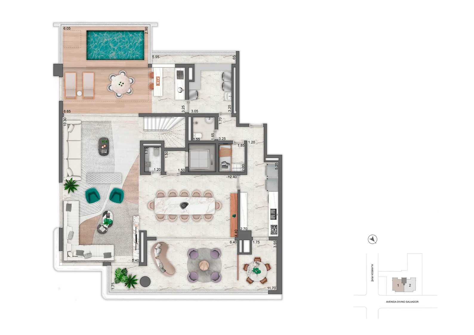 Planta Duplex Inferior 452 m² | 4 Suítes
