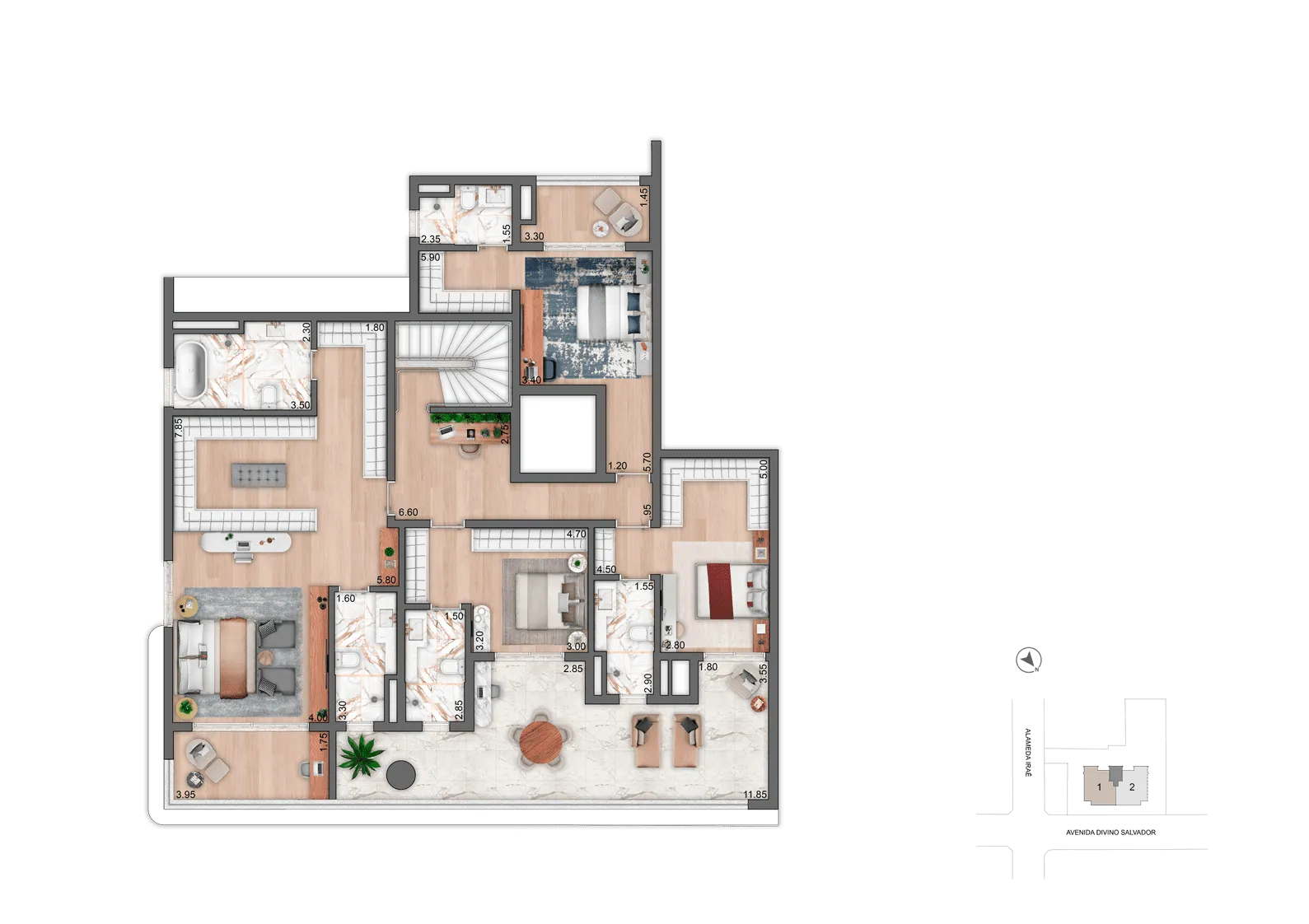 Planta Duplex Superior 452 m² | 4 Suítes