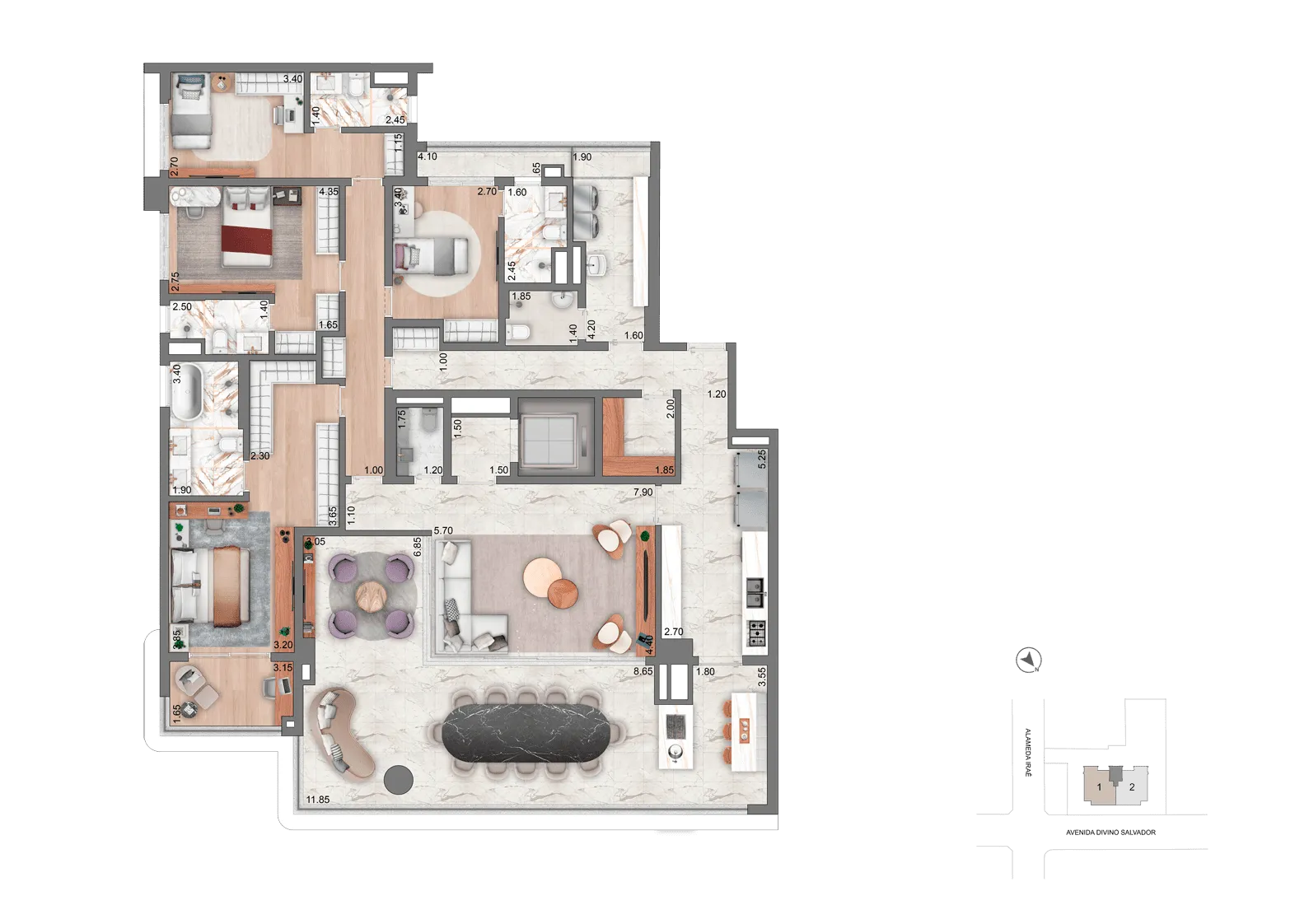 Planta Padrão 251 m² | 4 Suítes