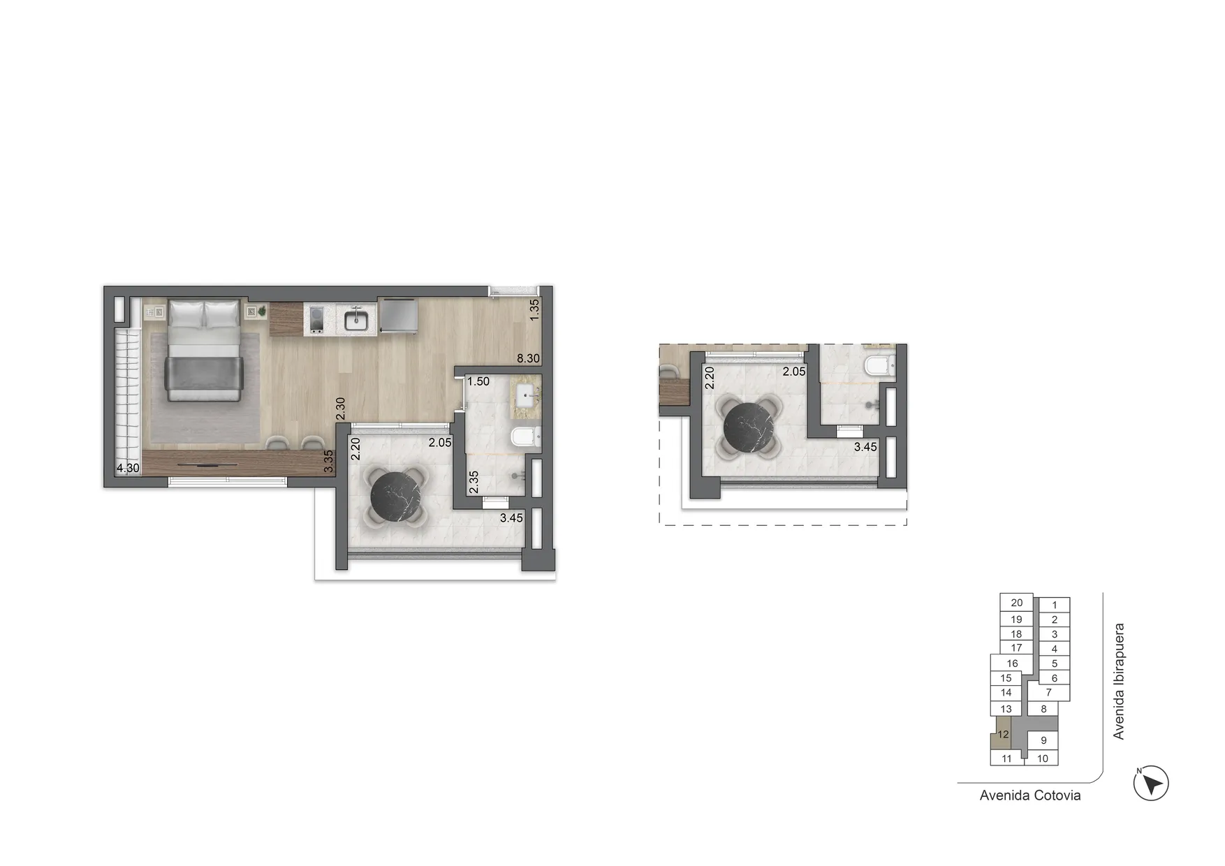 PLANTA PADRÃO 38,5 M² STUDIO